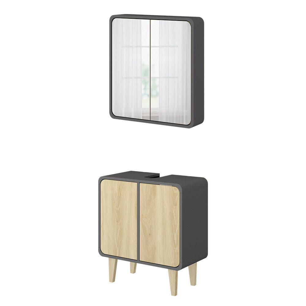Vicco Badmöbel-Set Arla, Anthrazit/Eiche, 2 Teile, günstig online kaufen