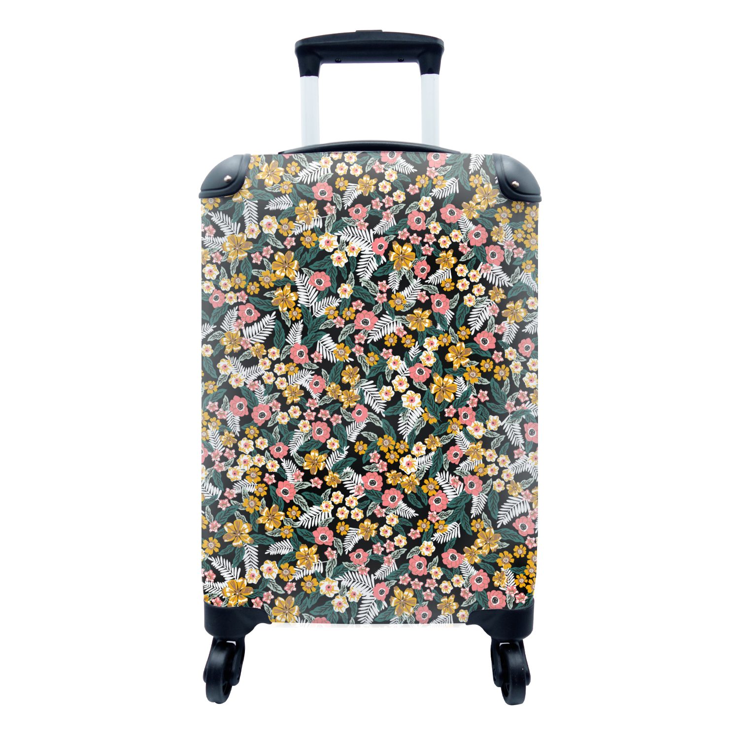 Reisetasche - Reisekoffer Trolley, 4 Blumen Muster, Rollen, MuchoWow Handgepäck mit rollen, - Regenbogen Handgepäckkoffer für Ferien,