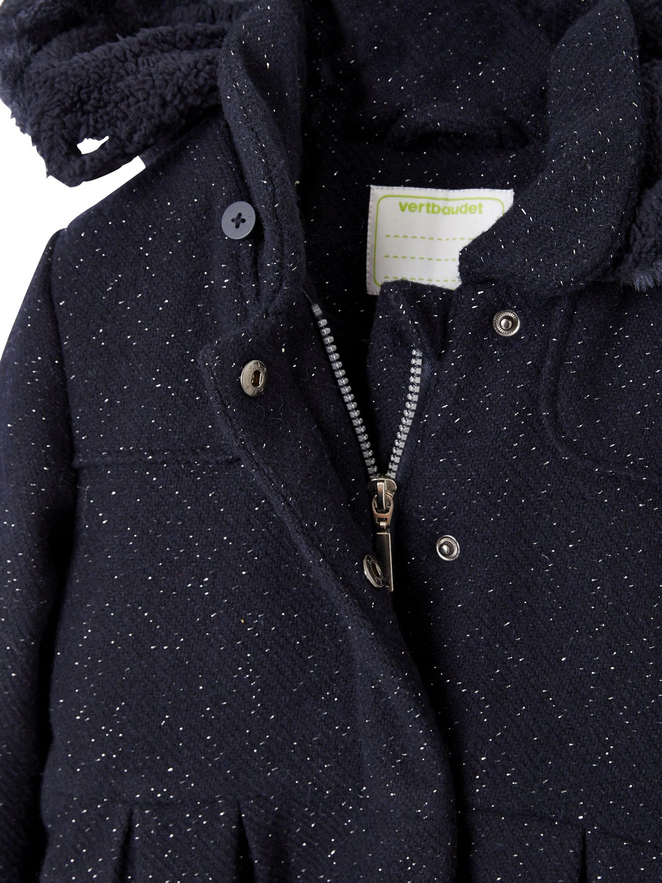 vertbaudet Dufflecoat Mädchen Wintermantel mit Kapuze, Woll-Mix