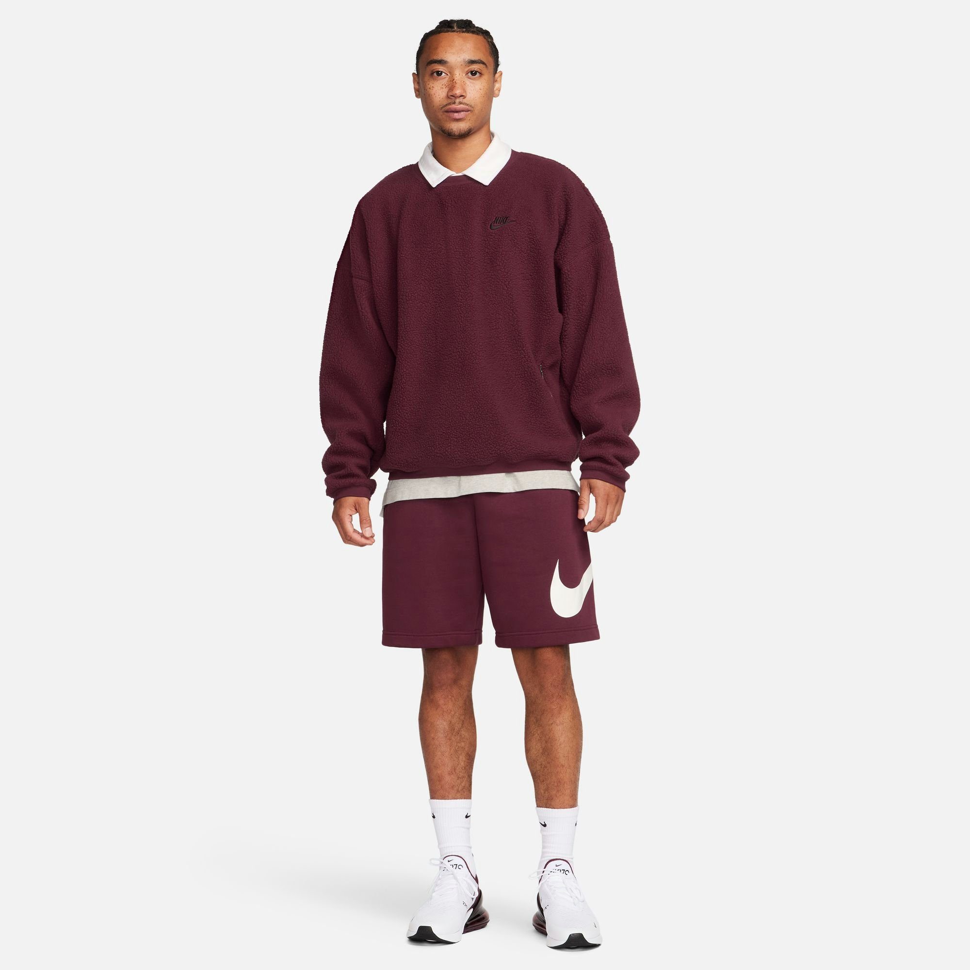 Nike Sportswear Sweatshirt NIGHT MEN'S MAROON/BLACK CREW SHERPA WINTERIZED FLEECE+ CLUB