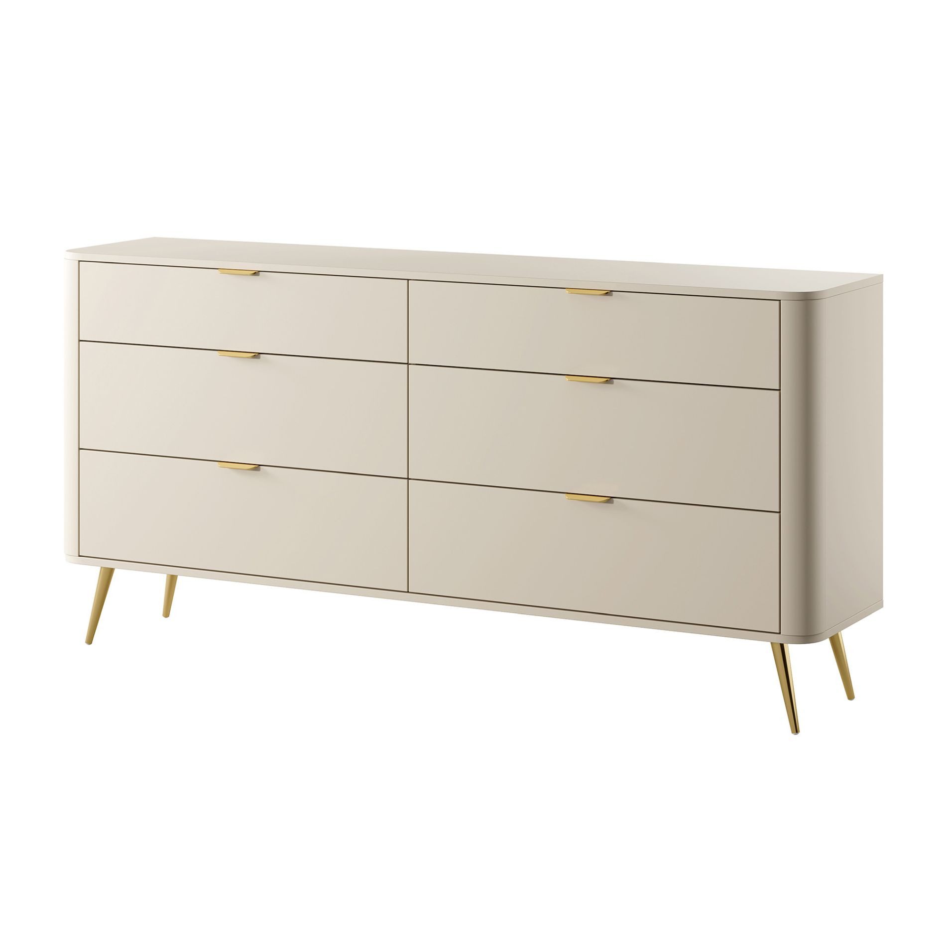 Selsey Kommode OVAL, mit 6 Schubladen, goldenen Füßen und Griffen, 172 cm