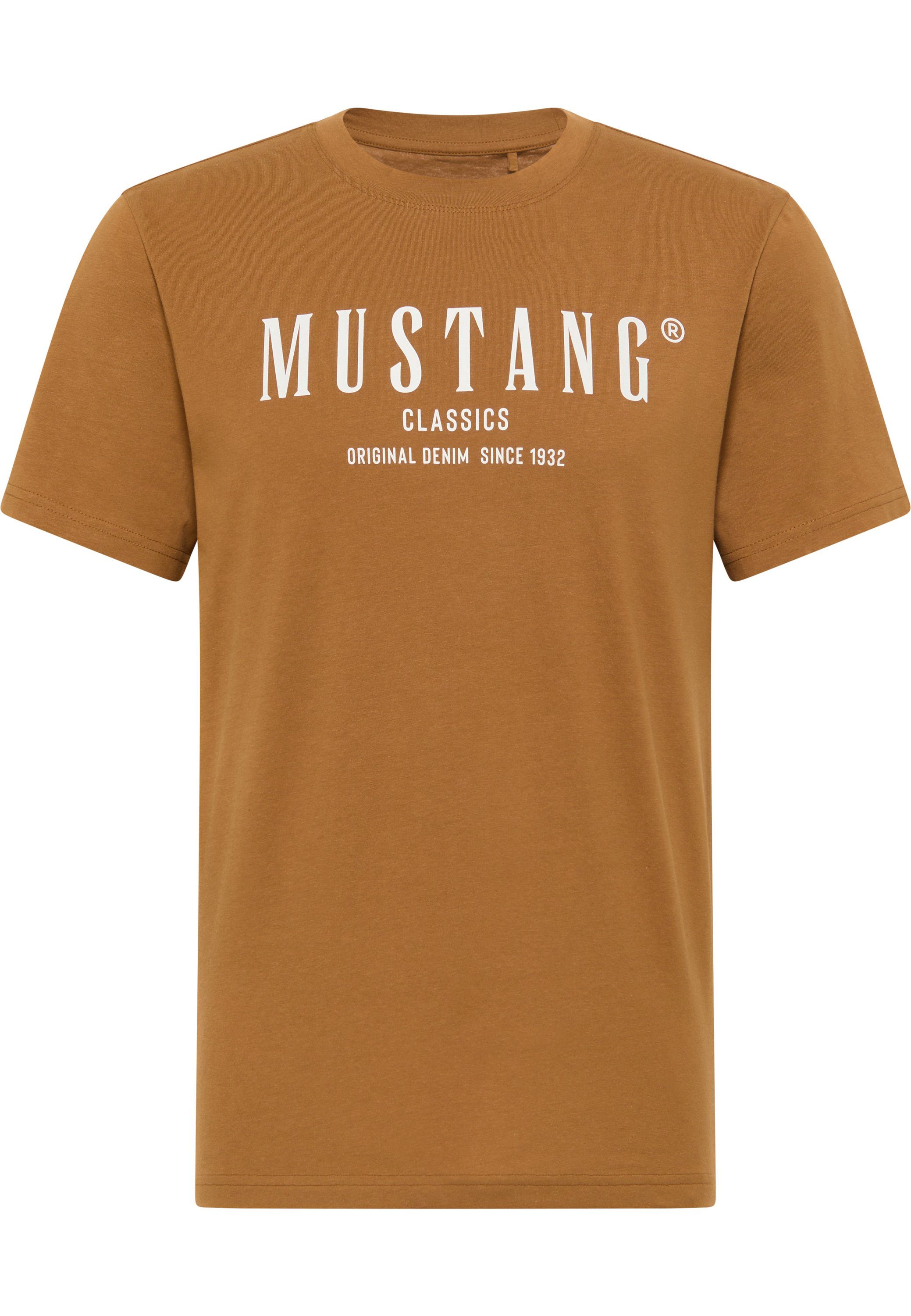 hellbraun Kurzarmshirt MUSTANG Mustang Print-Shirt