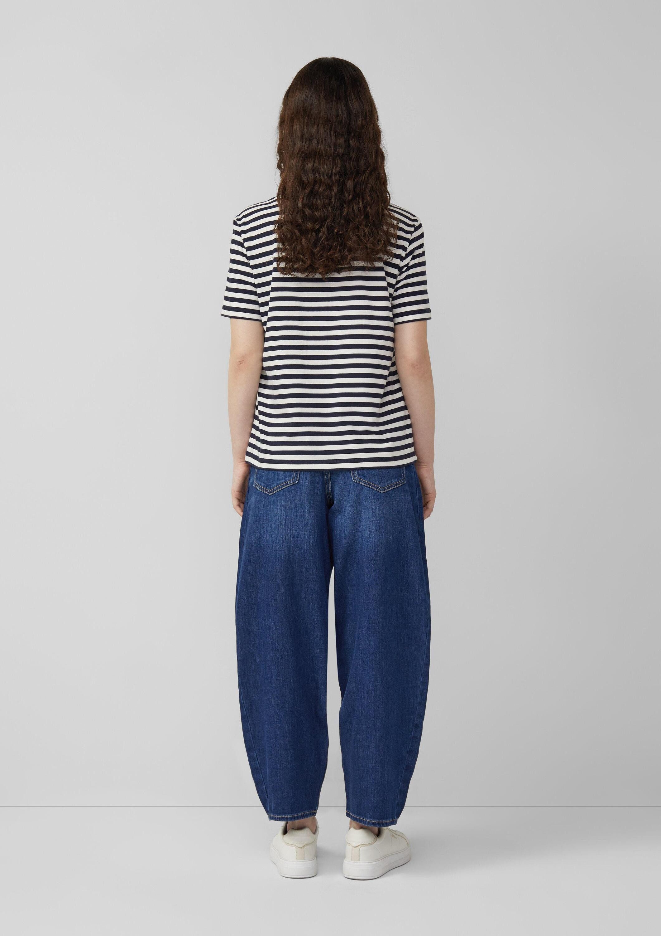 s.Oliver Kurzarmshirt T-Shirt Gestreiftes Baumwoll-T-Shirt mit Pailletten