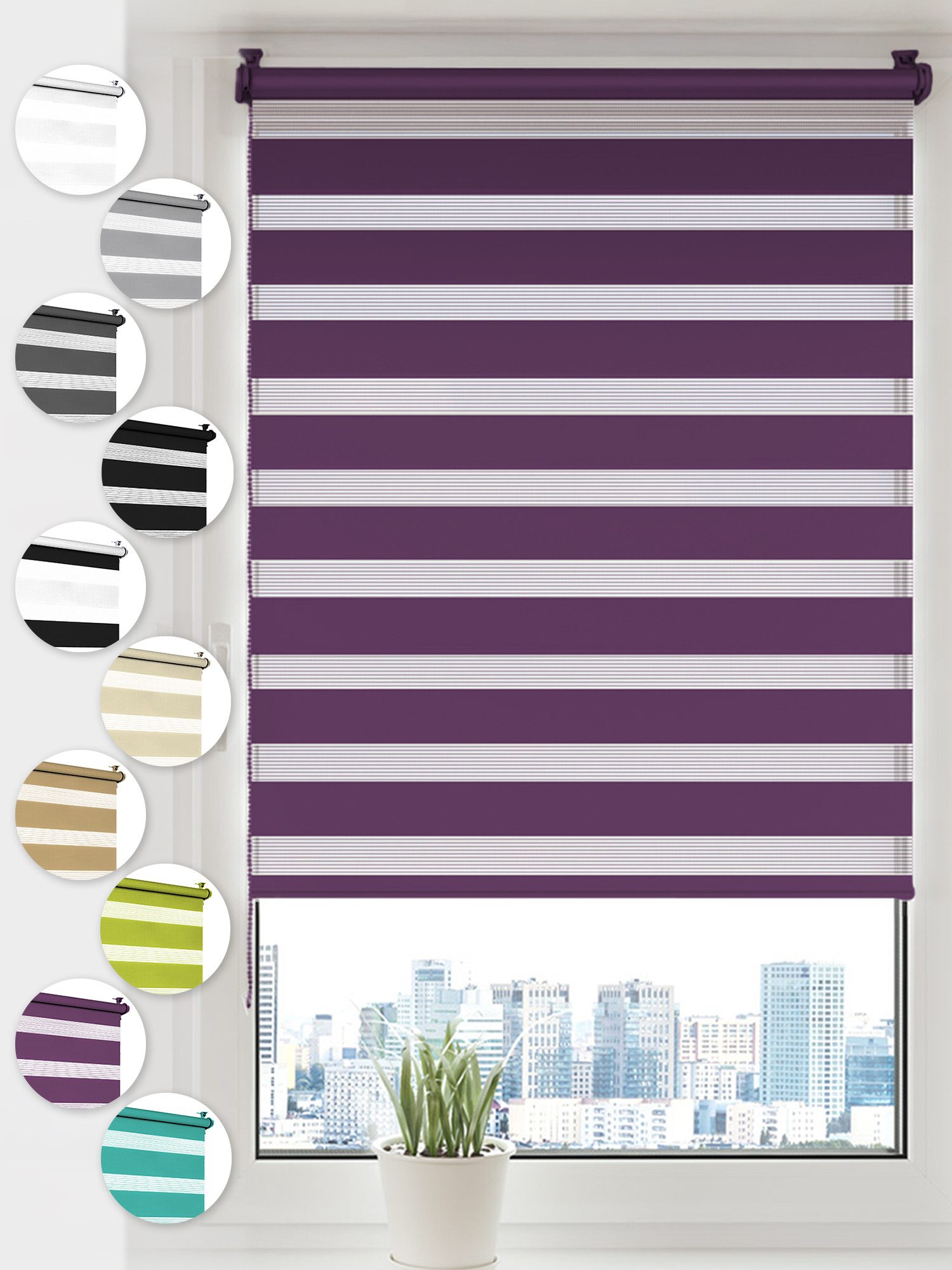 Doppelrollo Klemmfix ohne Bohren, Sonello, blickdicht, Klemmfix, 30cm x 100cm Lila Easyfix Duo Rollo, Rollos für Fenster und Tür, Lichtschutz, Blickdicht, Jalousie freihängend mit Klemmträger, Seitenzugrollo, einfache Montage, in verschiedenen Farben und Größen