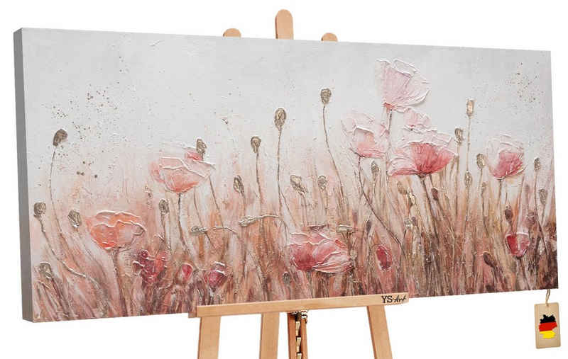 YS-Art Gemälde »April«, Blumen, Mohnblumen Rosa Flieder Leinwand