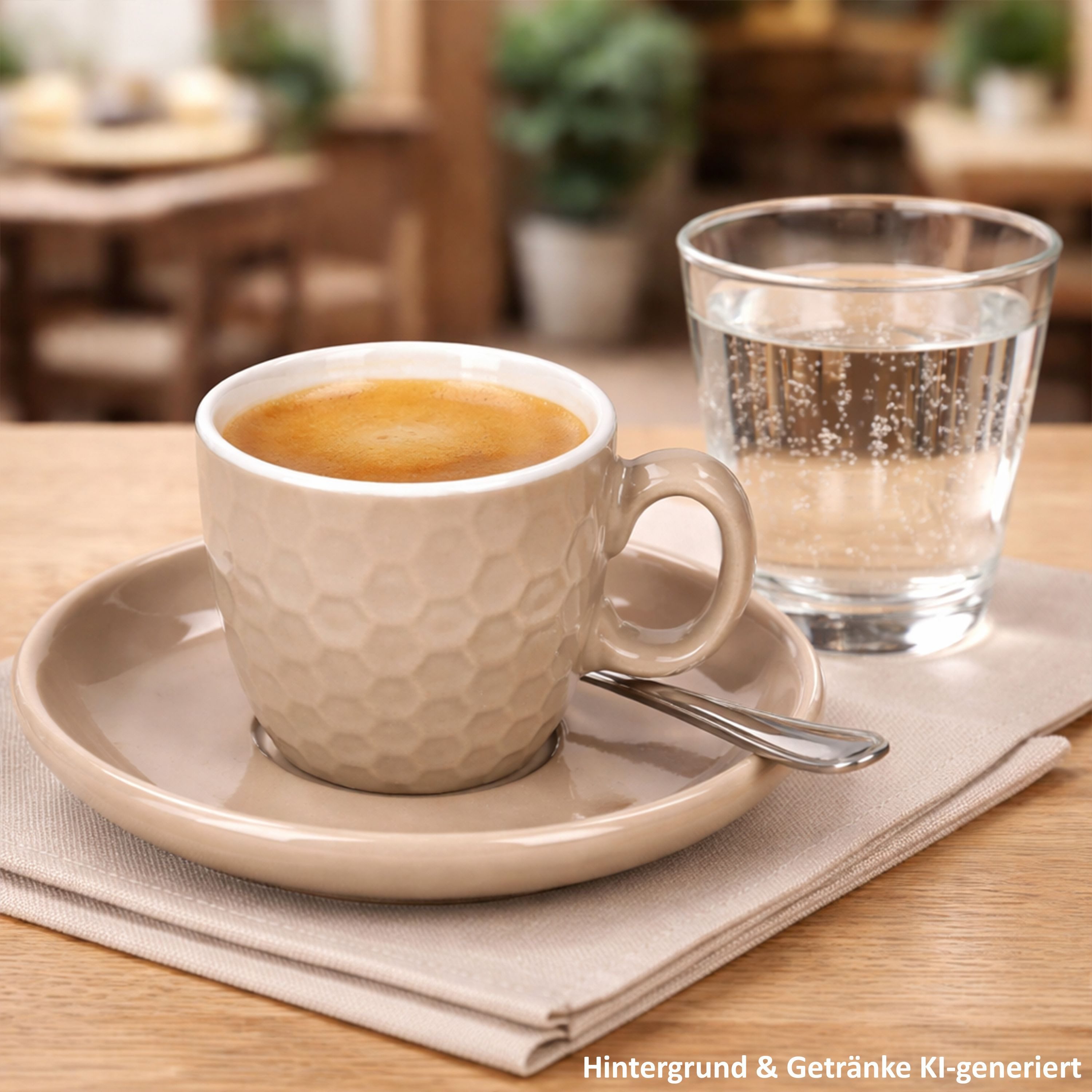 MamboCat Tasse MamboCat 4er Set Hexa Espressotassen mit Untertassen Beige Keramik, Keramik