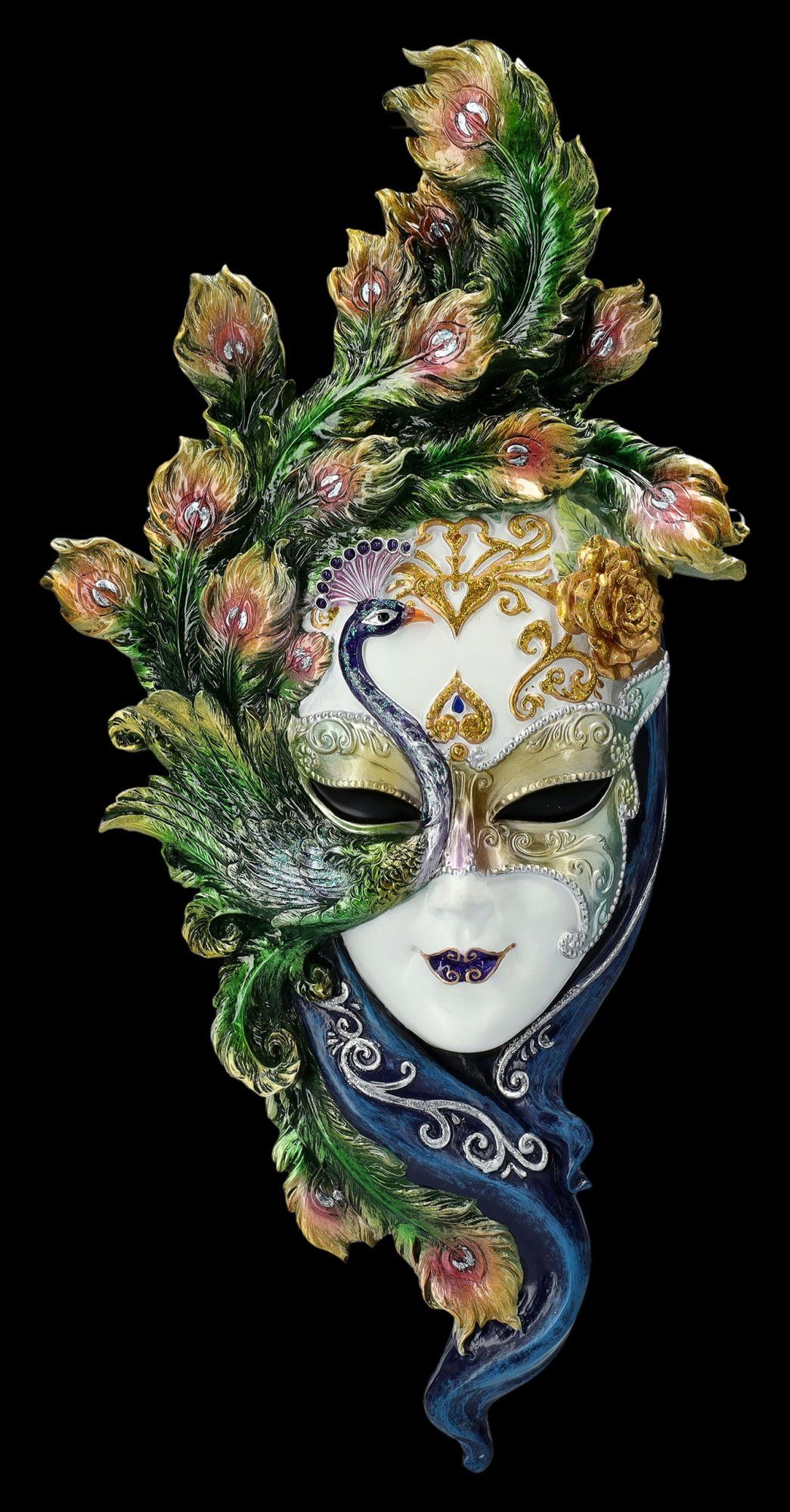 Figuren Shop GmbH Wanddekoobjekt Venezianische Maske - Peacock Garden weiß - Veronese Dekoration