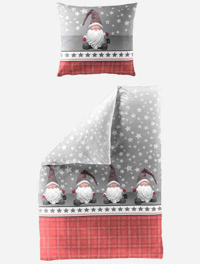 Bettwäsche Wichtel in Gr. 135x200 oder 155x220 cm, ideal für Weihnachten, BIERBAUM, Biber, 2 teilig, Biber kuschelig warm im Winter, pflegeleichte Winterbettwäsche