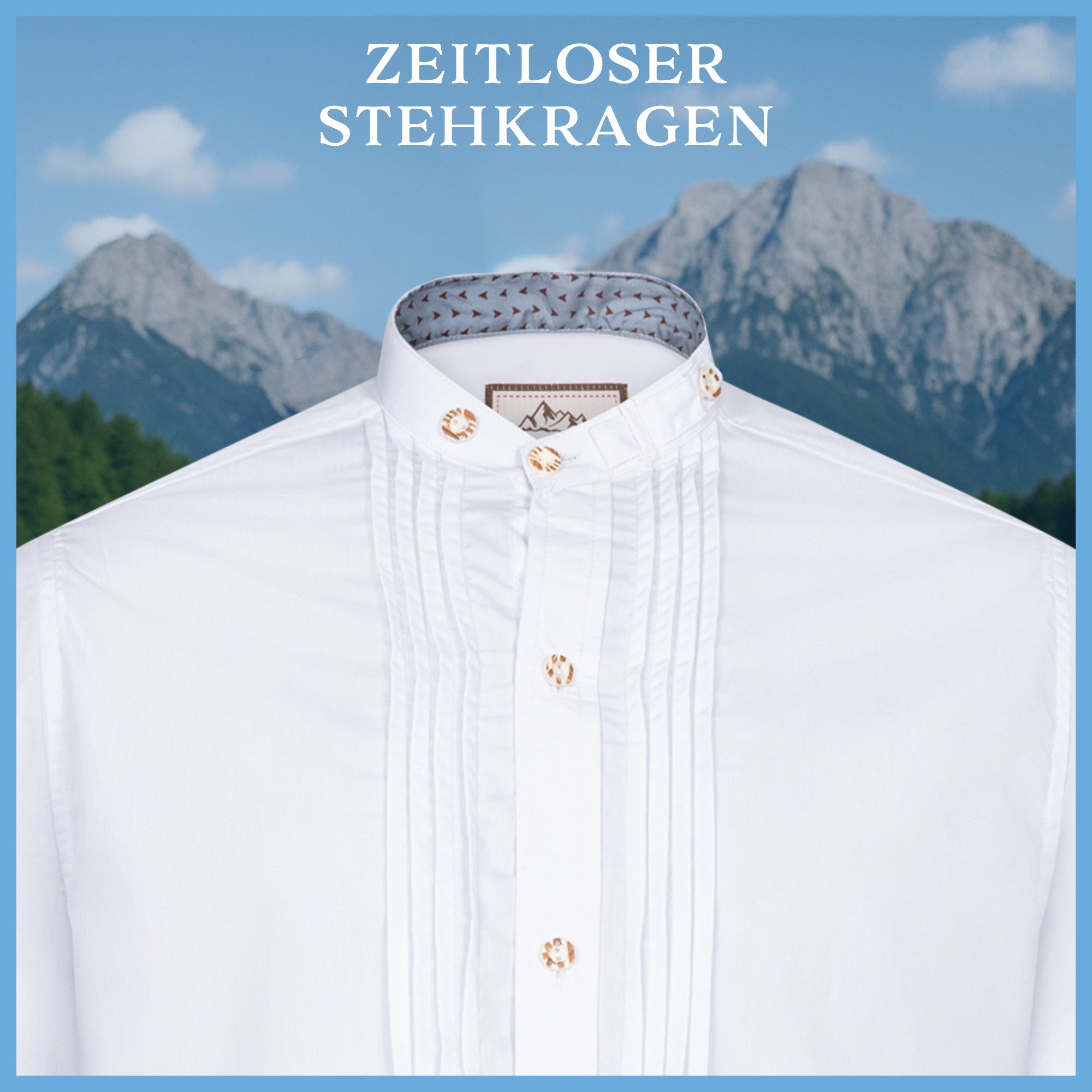 Steigenhöfer Manufaktur Trachtenhemd Langarm - Valentin - Herren Hemd mit Stehkragen - Hornoptik-Knöpfe Traditionell bayrisches Hemd mit angenehmen Tragekomfort - Oktoberfest