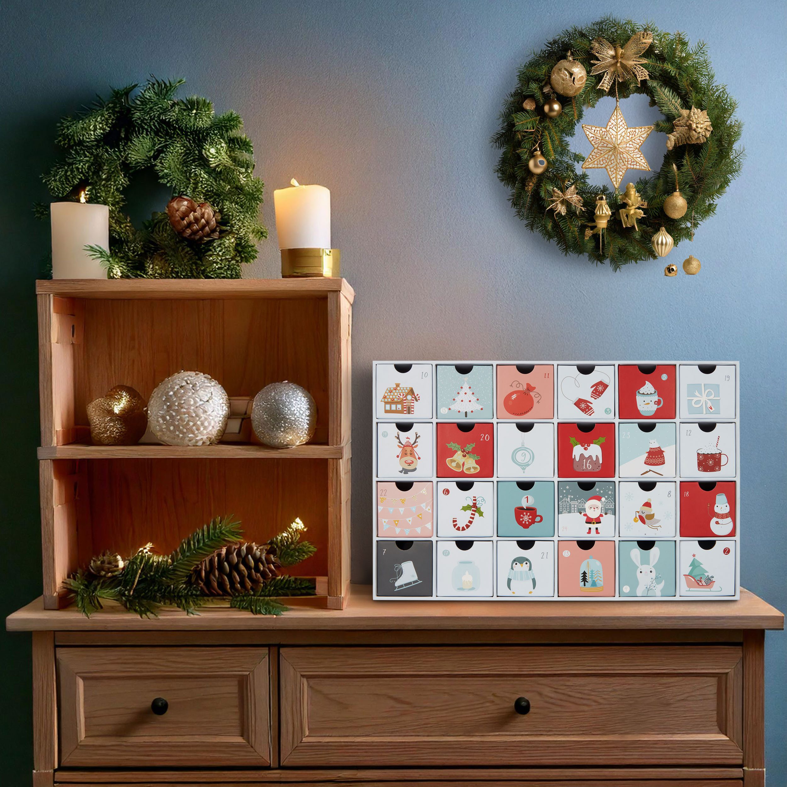 BRUBAKER befüllbarer Adventskalender Sweet Chistmas - Weihnachtskalender zum Befüllen (39 cm groß aus Pappe, 1-tlg), DIY Kalender mit 24 Türchen für Gutscheine und Süßigkeiten