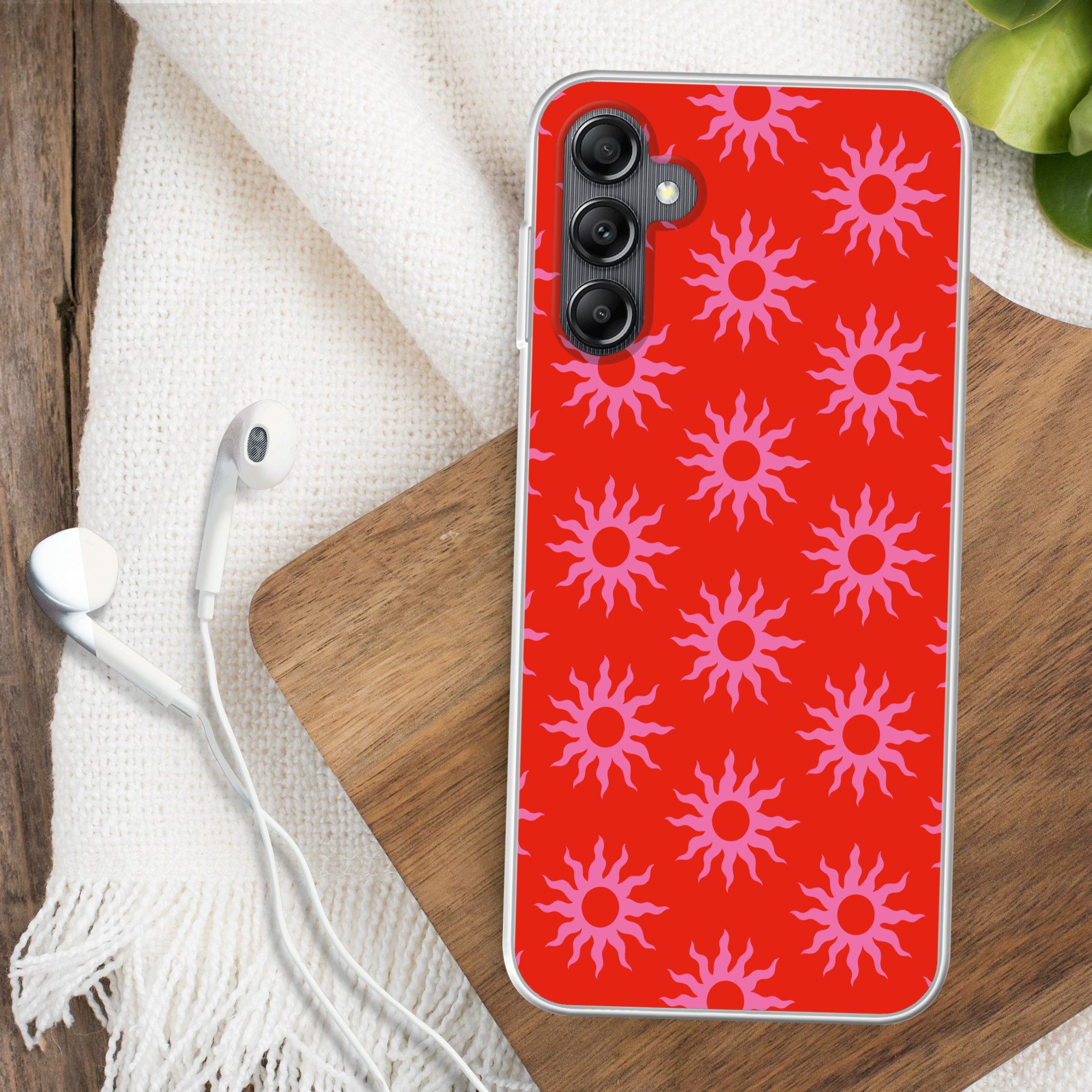 MuchoWow Handyhülle für Samsung Galaxy A14 5G Sonnen - Rot - Rosa - Muster - Sommer, Smartphone-Bumper, Print, Handy Schutzhülle Dünn