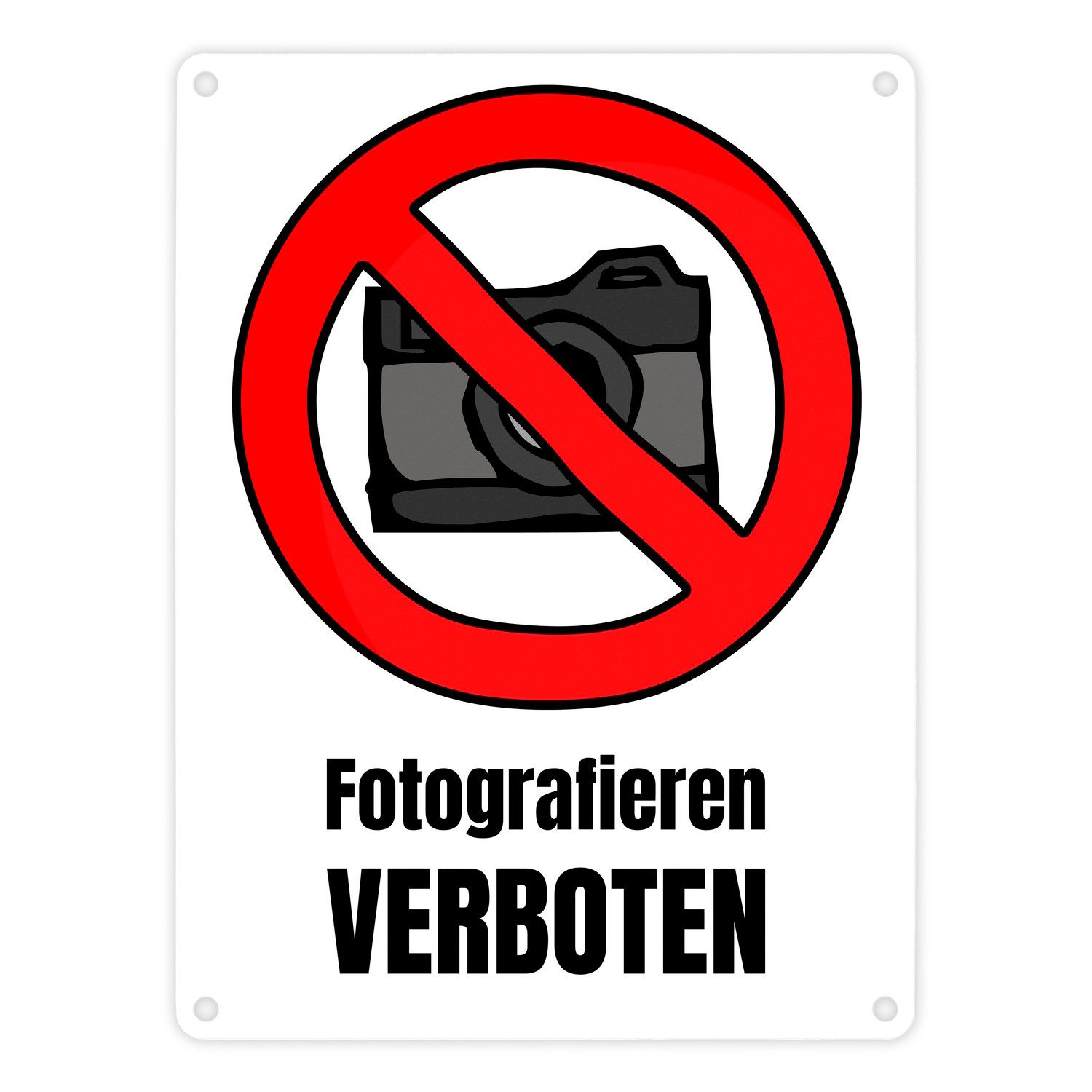 Metallschild Fotografieren verboten Verbotsschild im Comic-Stil in weiß