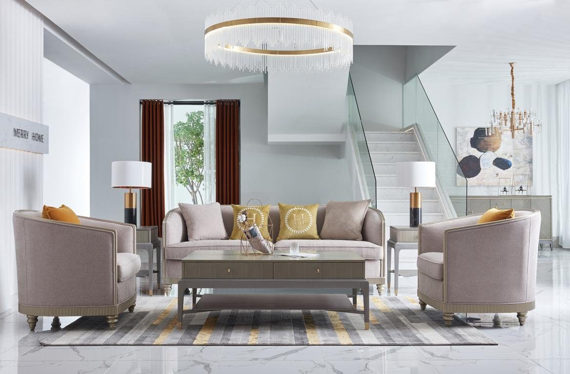 3+1+1 Luxus Sofa Sofa Set in JVmoebel Wohnzimmer Made Beige Sofagarnitur Couch, Europe