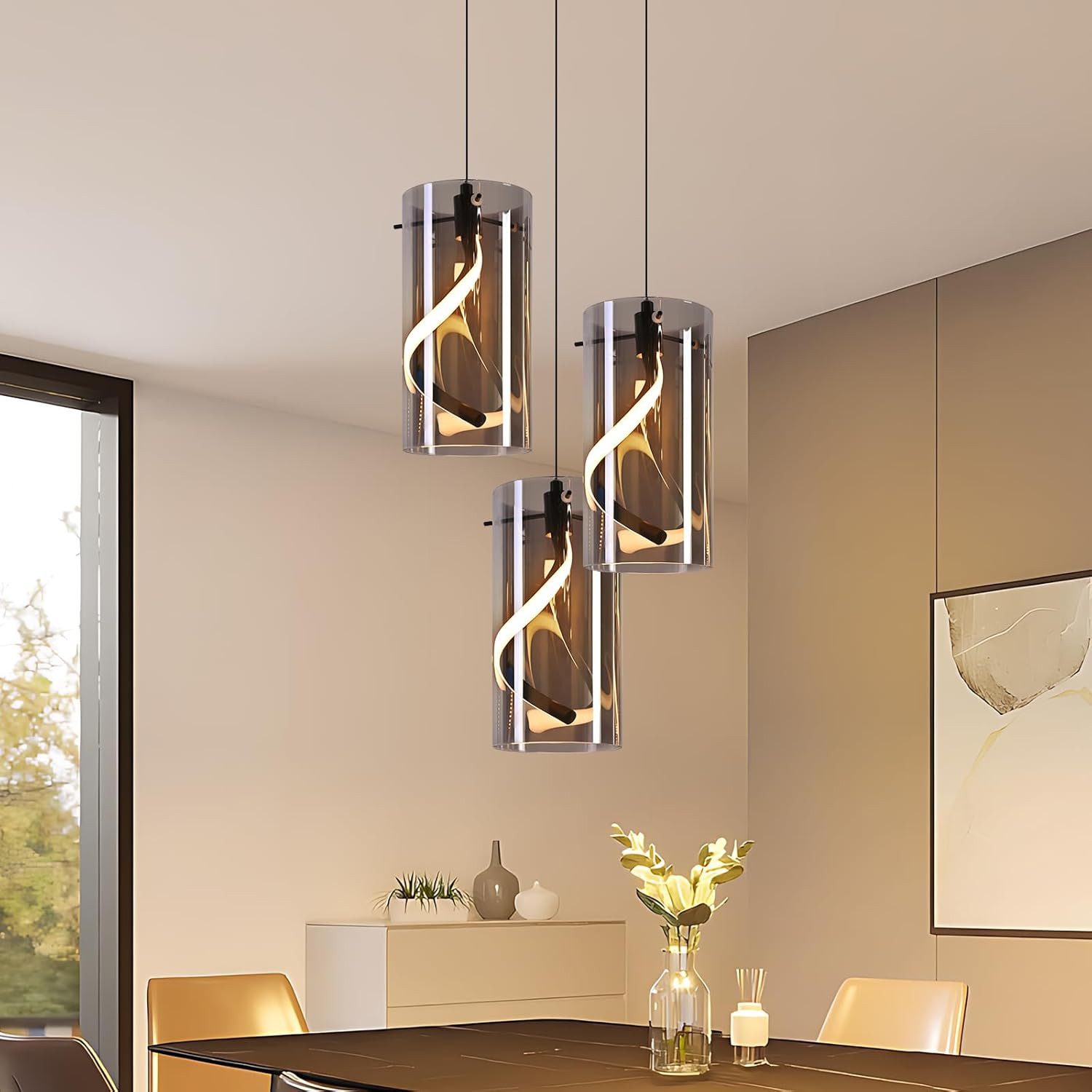 Nettlife LED Pendelleuchte Rauchgraue Vintage 8W Warmweiß 3000K Hängeleucht günstig online kaufen