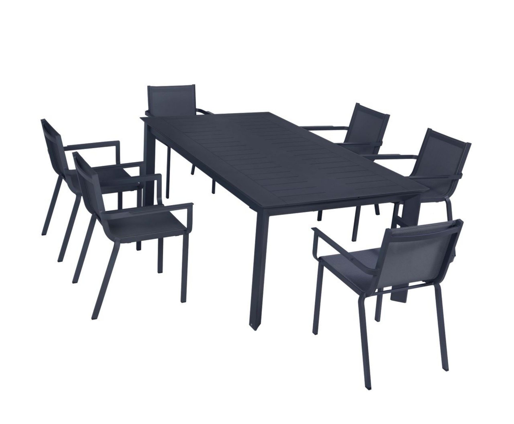 Happy Home Gartentisch Ausziehbarer Esstisch-Set DinnigSet 9tlg. aus Aluminum - Dunkelgrau