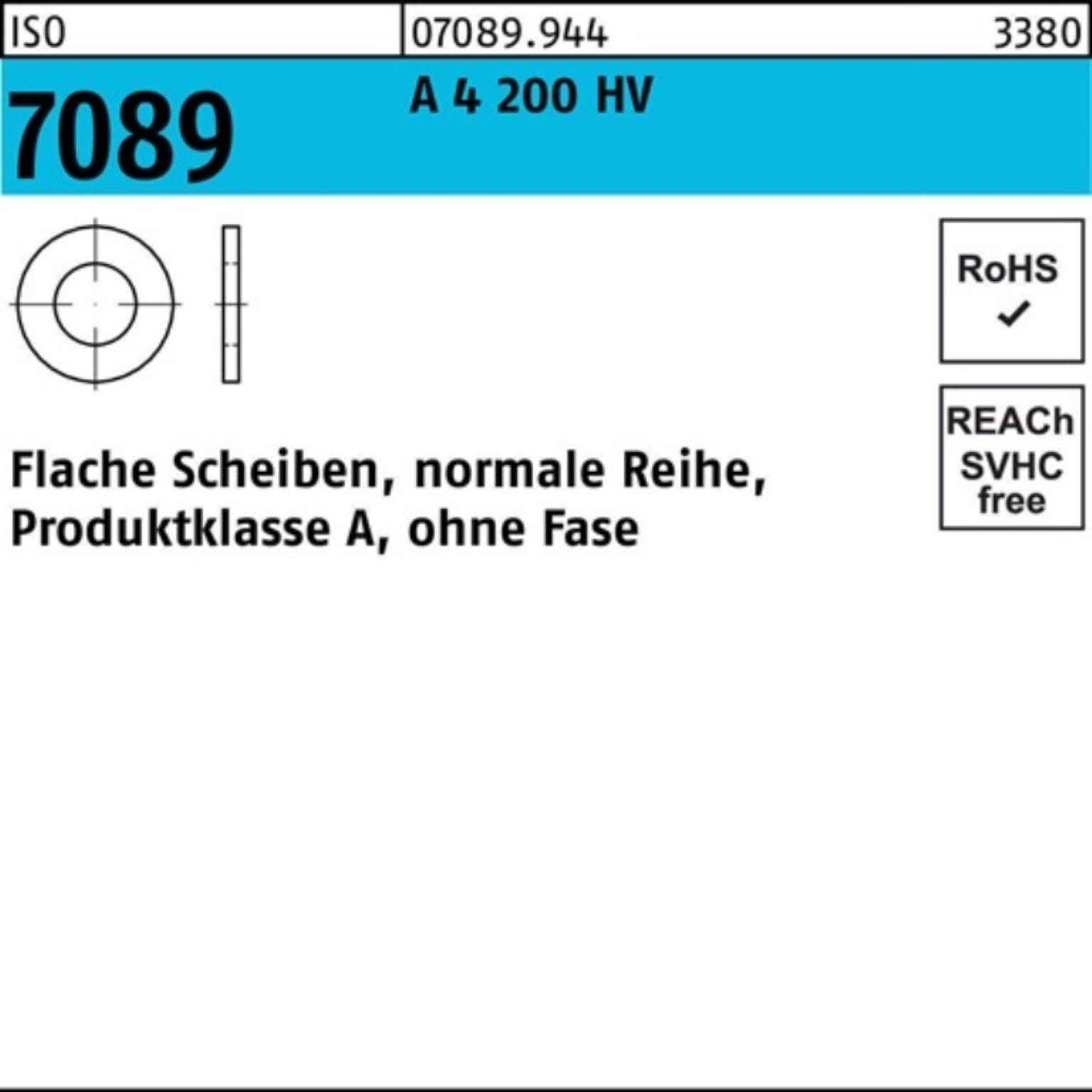 Bufab Unterlegscheibe 1000er Pack Unterlegscheibe ISO 7089 o.Fase 2,5 A 4 200 HV 1000 Stück | Unterlegscheiben