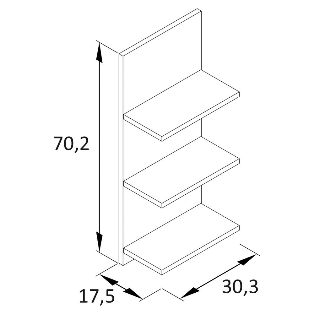 Lomadox Wandregal KANE-80, Akustikpaneel-Optik weiß matt 3 Ablageböden 30,3x70,2x17,5 cm