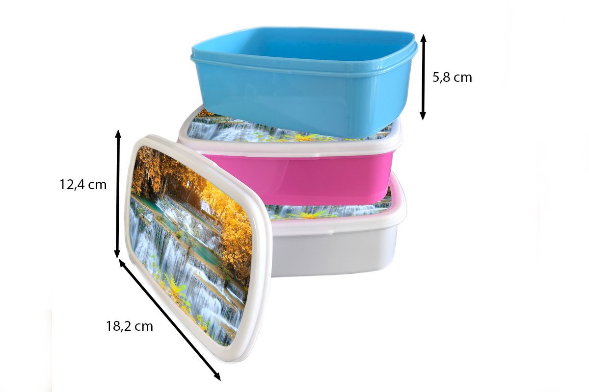 MuchoWow Lunchbox Wasserfall rosa für Erwachsene, Herbst Kinder, Braun - (2-tlg), Brotbox Bäume Kunststoff, Wasser, Snackbox, Kunststoff Brotdose - Mädchen, - 