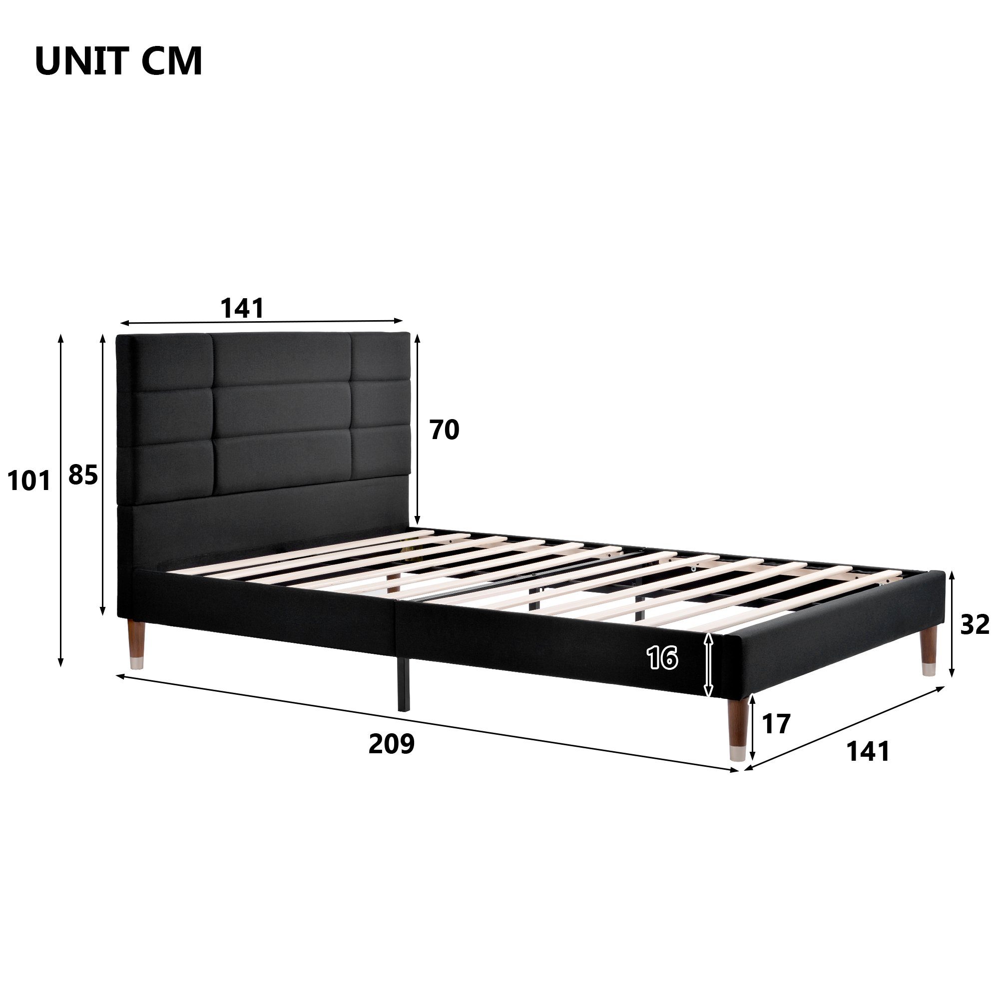 REDOM Polsterbett Doppelbett Bett ohne oder 140x200cm (mit Matratze Massivholzbett Schwarz Matratze) Holzbett Funktionsbett