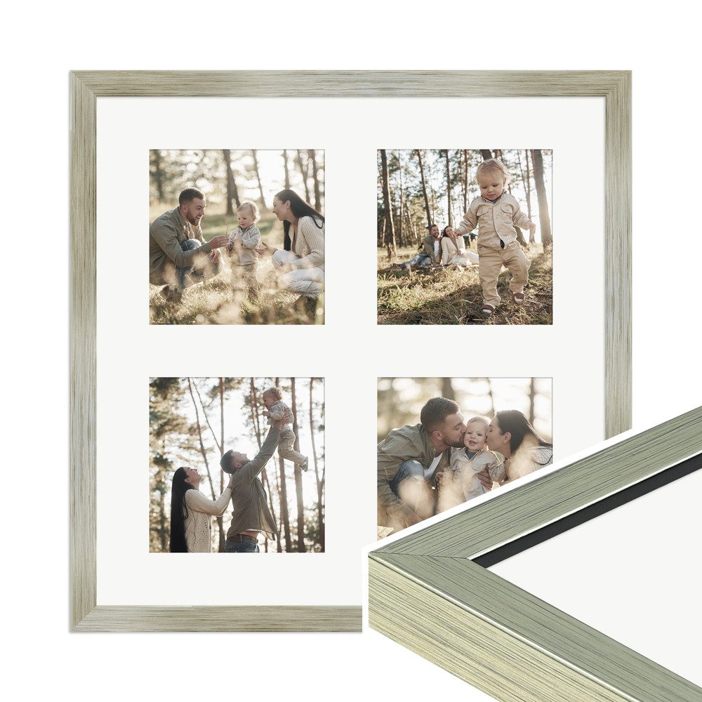 WANDStyle Galerierahmen G950 30x30 cm, für 4 Bilder, im Format 10x10 cm, aus Massivholz in der Farbe Gold