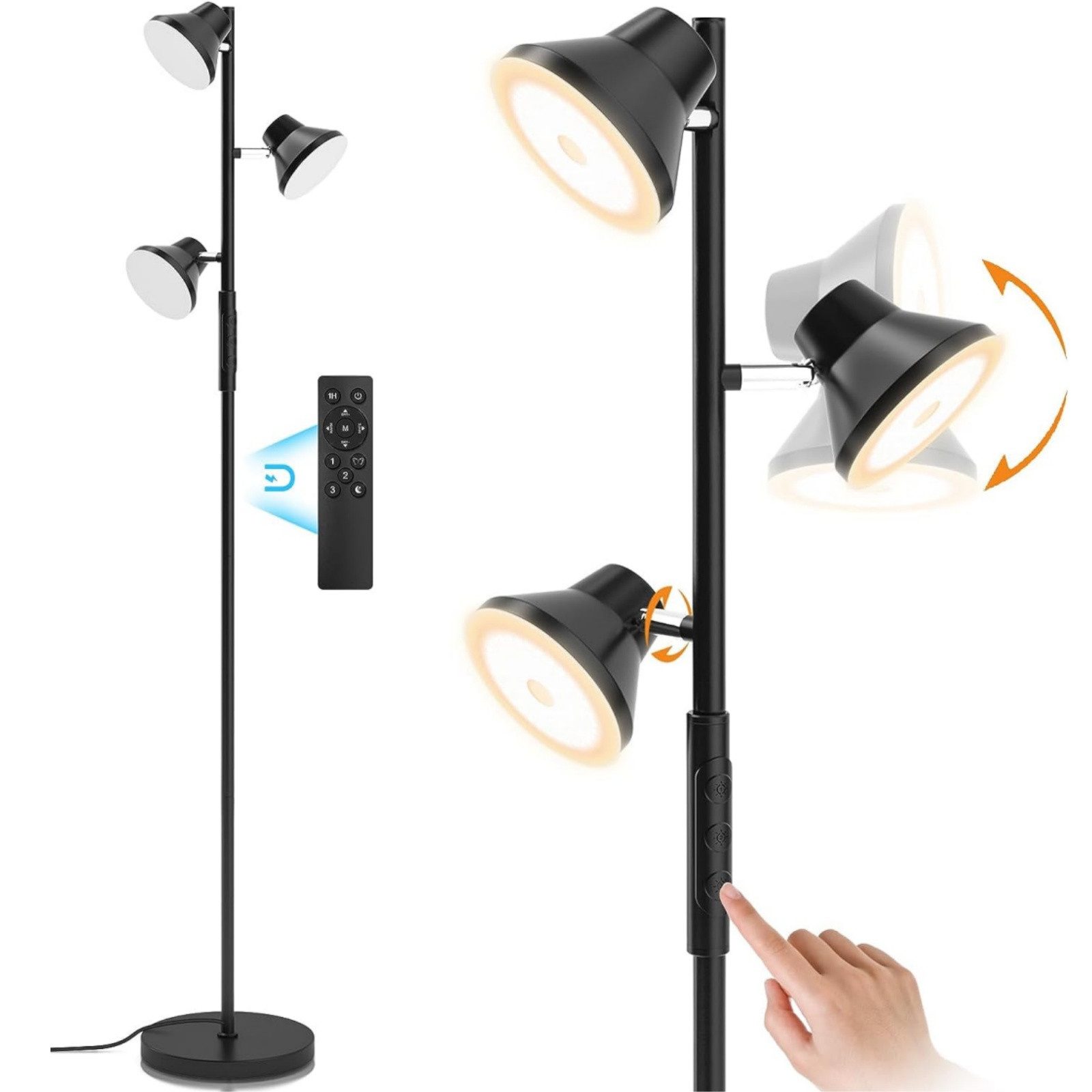 LED Stehlampe 36W Dimmable 3 Köpfen LED Stehleuchte mit Fernbedienung