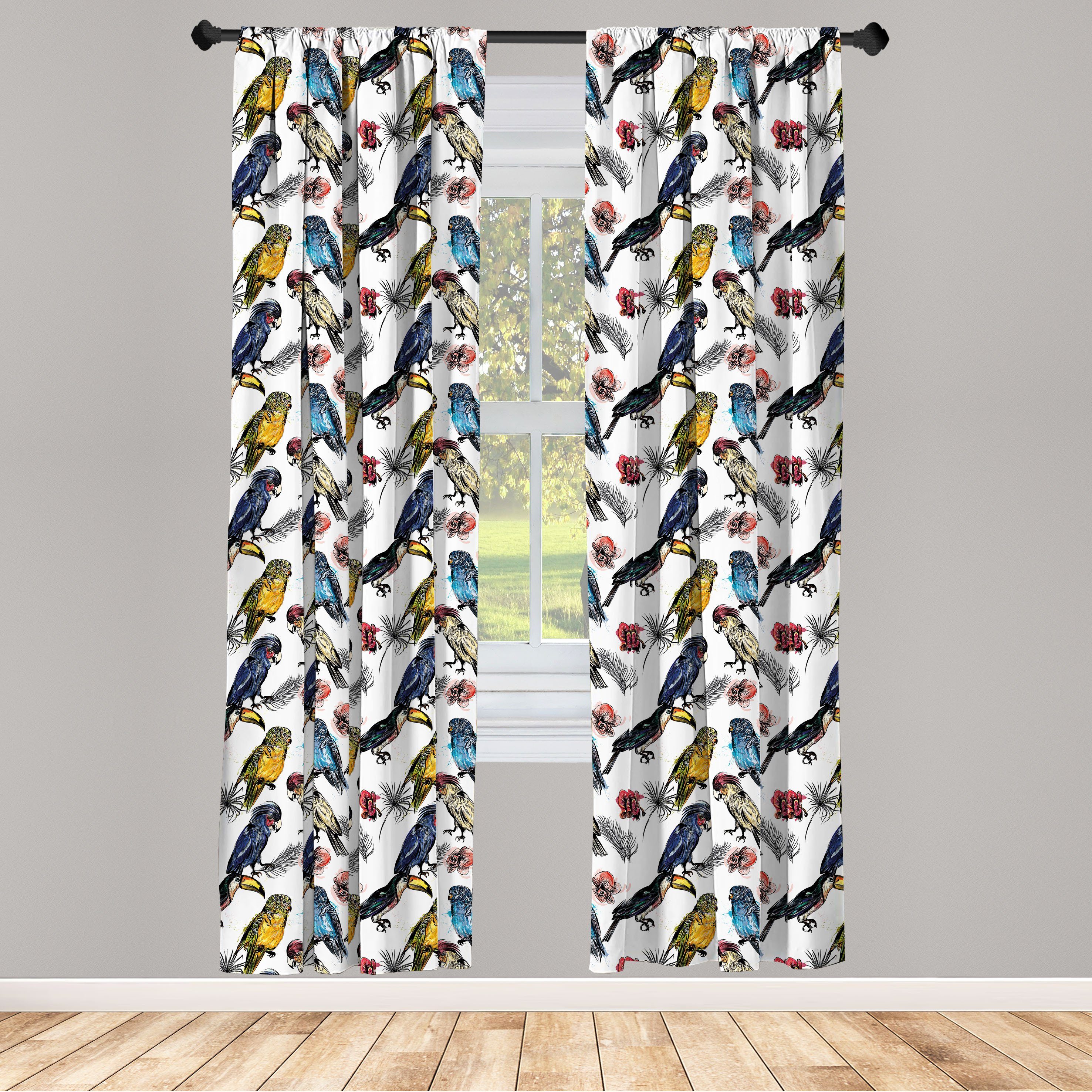 Gardine Vorhang für Wohnzimmer Schlafzimmer Dekor, Abakuhaus, Microfaser, Vogel Aquarell tropische Papageien