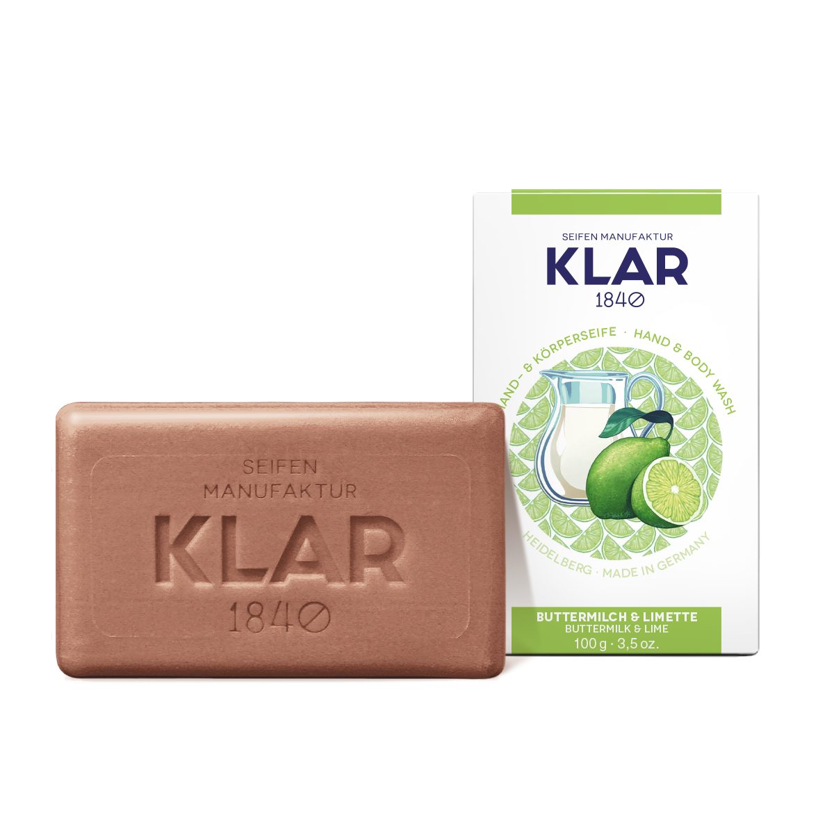 KLAR Seifenmanufaktor Handseife Klar Seifen Buttermilch- & Limettenseife 100g, Cosmos zertifiziert