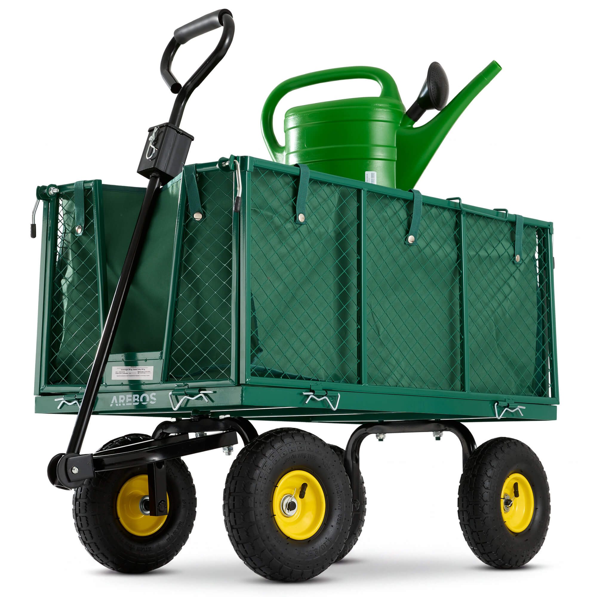 Arebos Bollerwagen Gartenwagen Profilreifen 550 kg belastbar inkl. Handgriff & Deichsel, Ladevolumen: 98 x 51 x 40 cm (ca. 170 L)