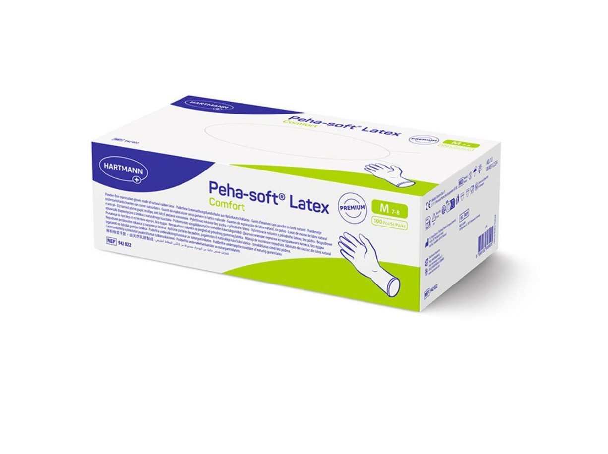 PAUL HARTMANN AG Latexhandschuhe Peha-soft Latex Comfort U.-Handschuhe (Einmalhandschuhe, 100-St., hochwertige Latexhandschuhe unsteril) Hygienisch verpackt, Puderfrei