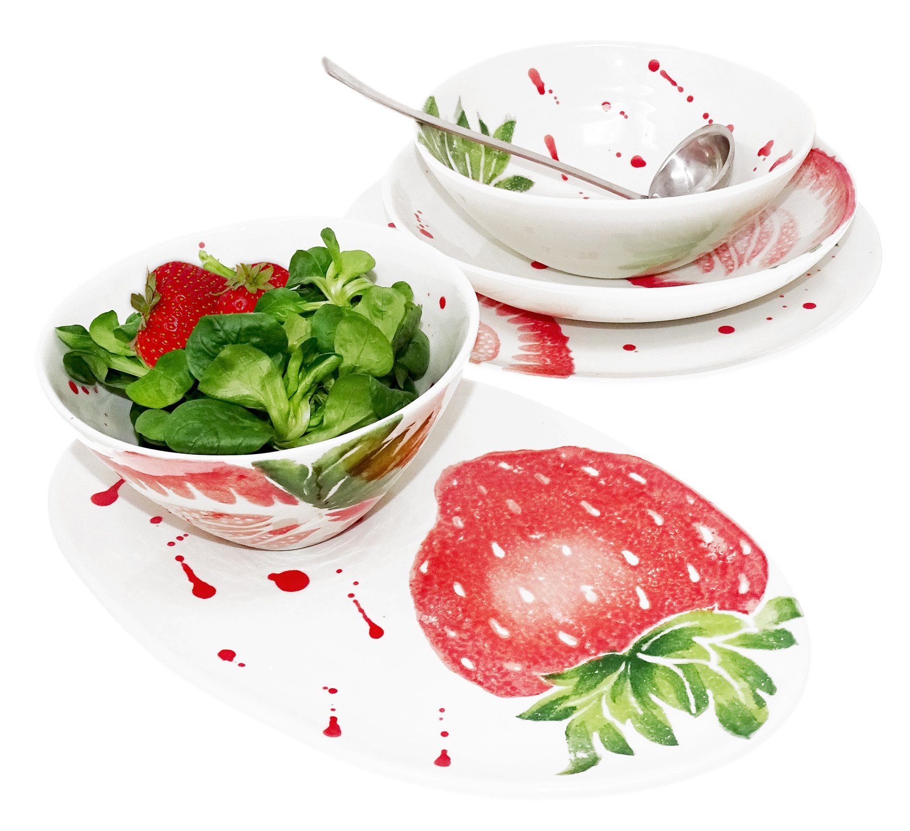 Servierteller Salatteller cm Erdbeere, Käseplatte oval, 32x21 Lashuma Flache Keramik,