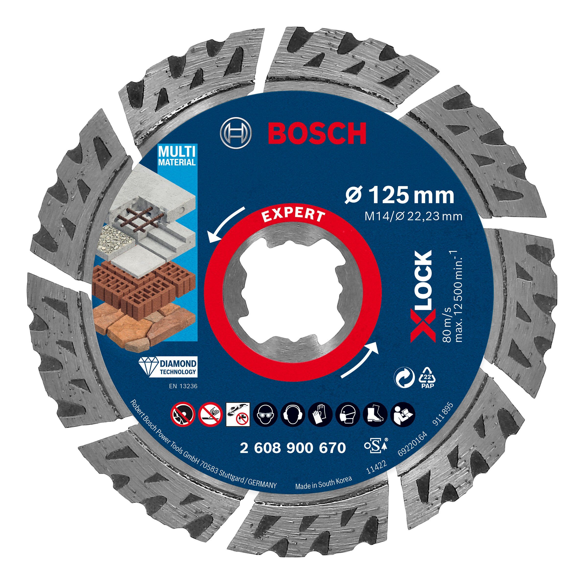 BOSCH Trennscheibe Expert MultiMaterial X-LOCK, Ø 125 mm, Diamanttrennscheiben, 125 x 22,23 x 2,4 x 12 mm