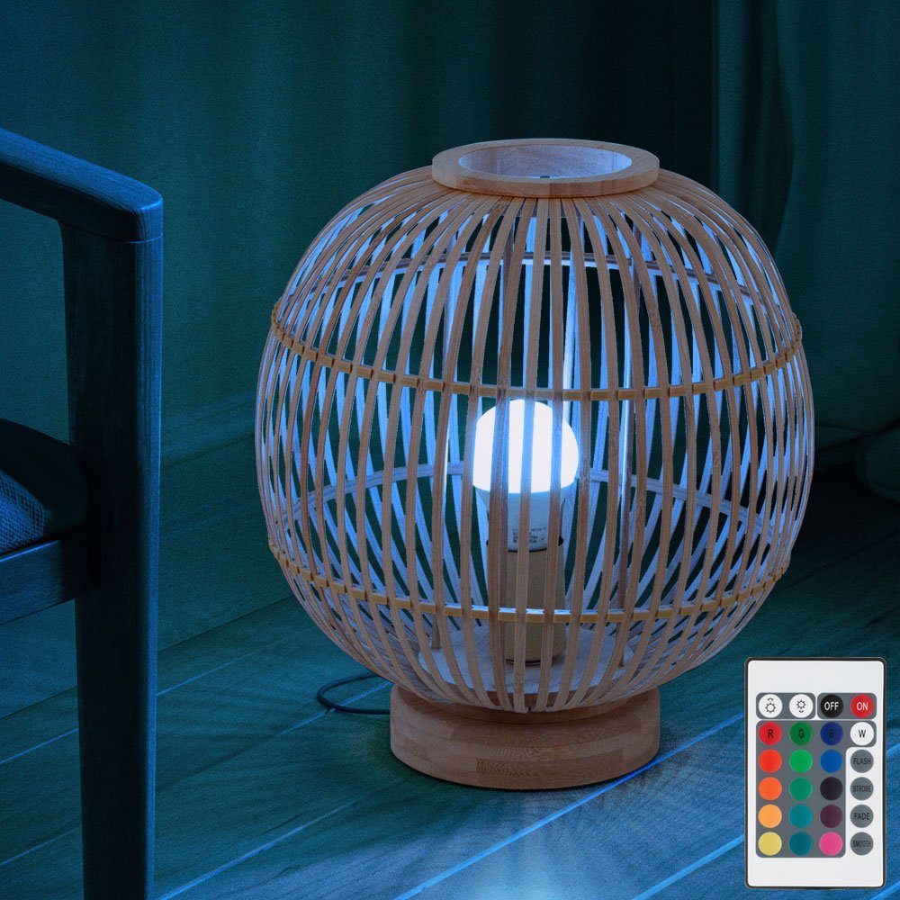 Tischleuchte LED Leuchte Leuchtmittel nicht Warmweiß, Tischleuchte, Bambus Grün, inklusive, Globo Farbwechsel, Blau, Nachttischlampe Rot, Boho Kugellampe