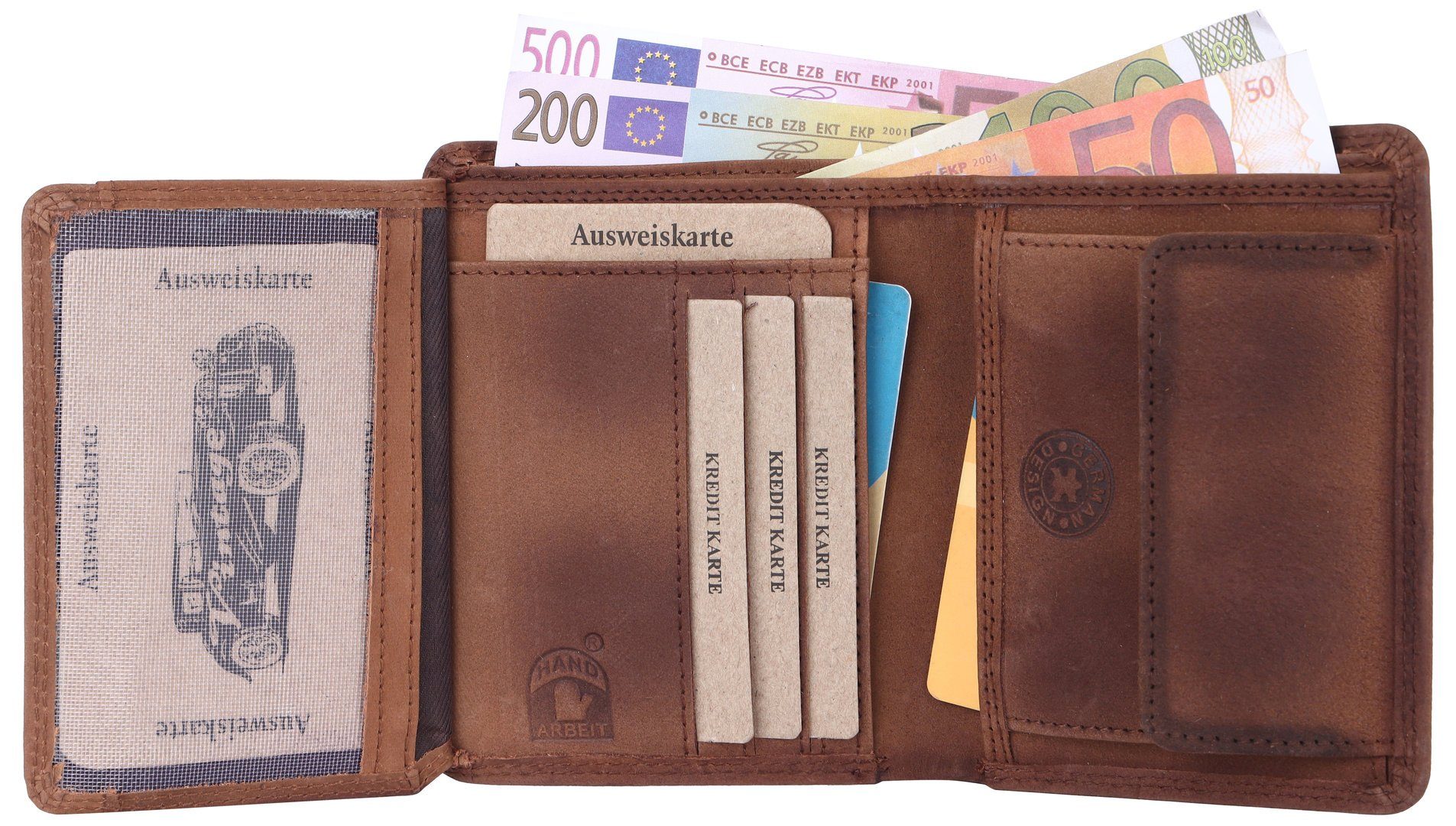 SHG Geldbörse Leder RFID Münzfach Männerbörse mit Brieftasche Börse Herren Schutz Portemonnaie, Büffelleder Kette Lederbörse mit