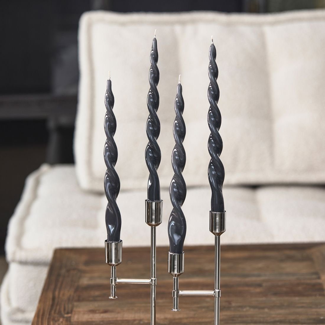 Rivièra Maison Spitzkerze Twisted Dinner Candles dark grey glänzend 4 piece günstig online kaufen