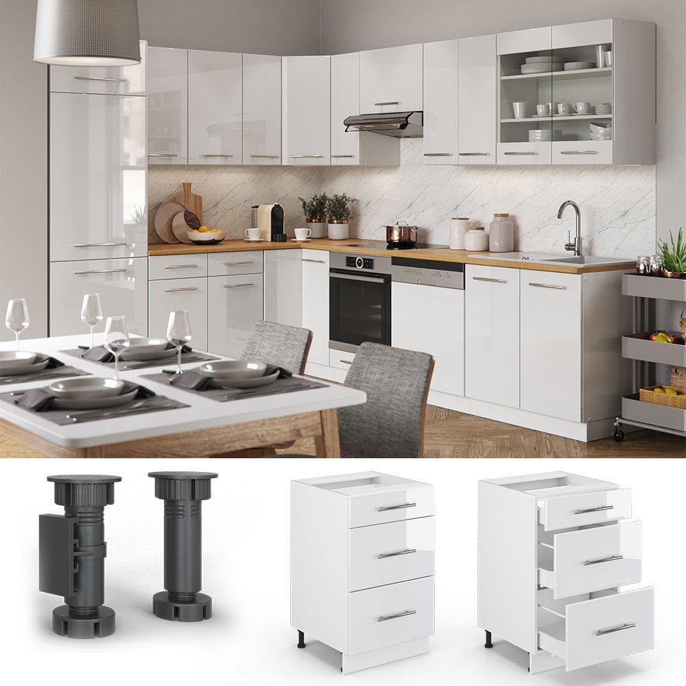 Vicco Unterschrank Fame-Line, Weiß Hochglanz/Weiß, 50 cm ohne Arbeitsplatte (1-St) – Bild 4 von 5