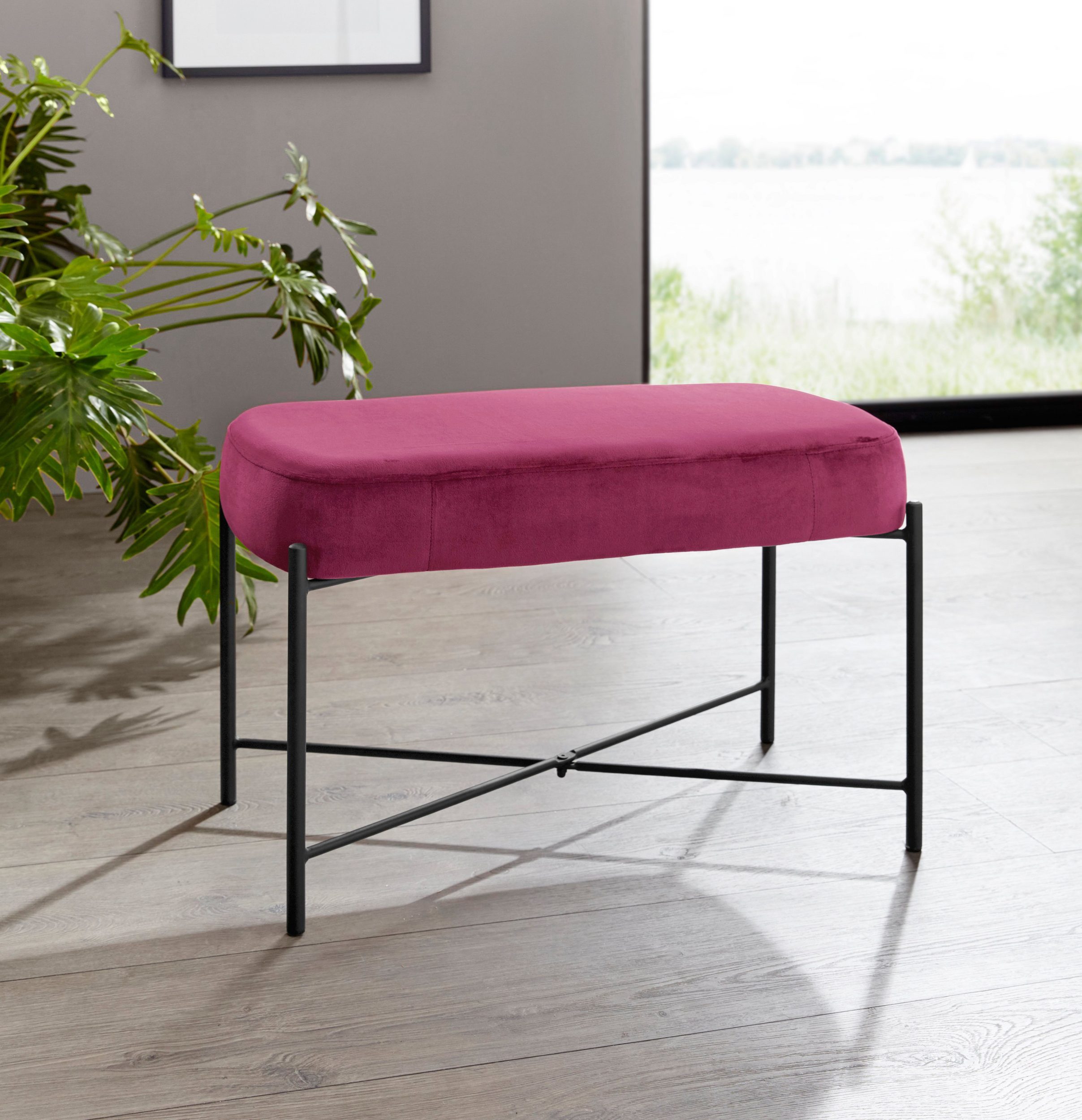 loft24 Polsterbank Beate, Bank, Hocker, Bezug in Samtoptik, Metallgestell filigran