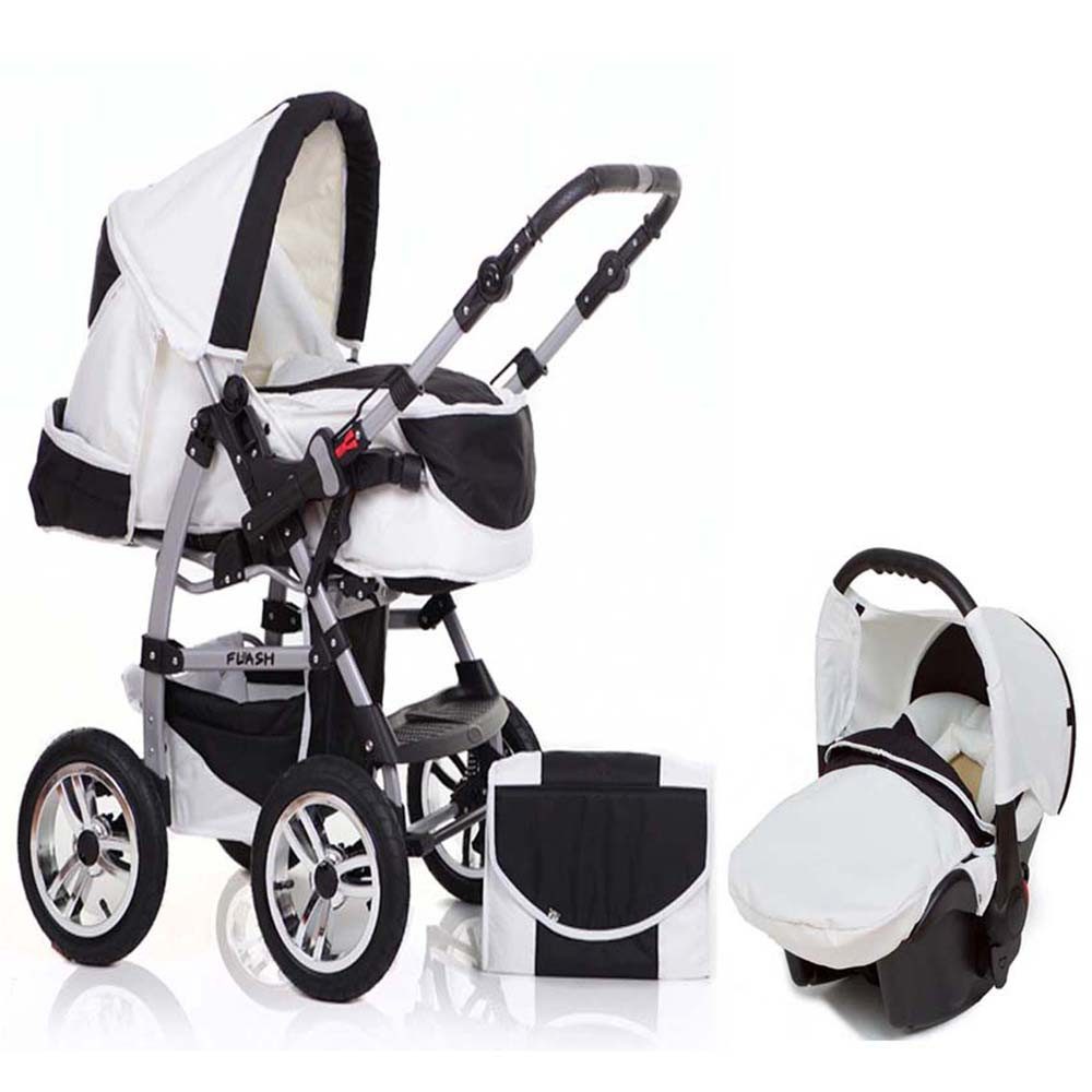 Kombi-Kinderwagen Flash 3 in 1 mit Sportsitz, Autositz und Zubehör in 18 Farben