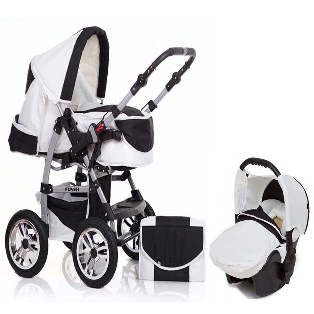 babies-on-wheels Kombi-Kinderwagen Flash 3 in 1 mit Sportsitz, Autositz und Zubehör in 18 Farben