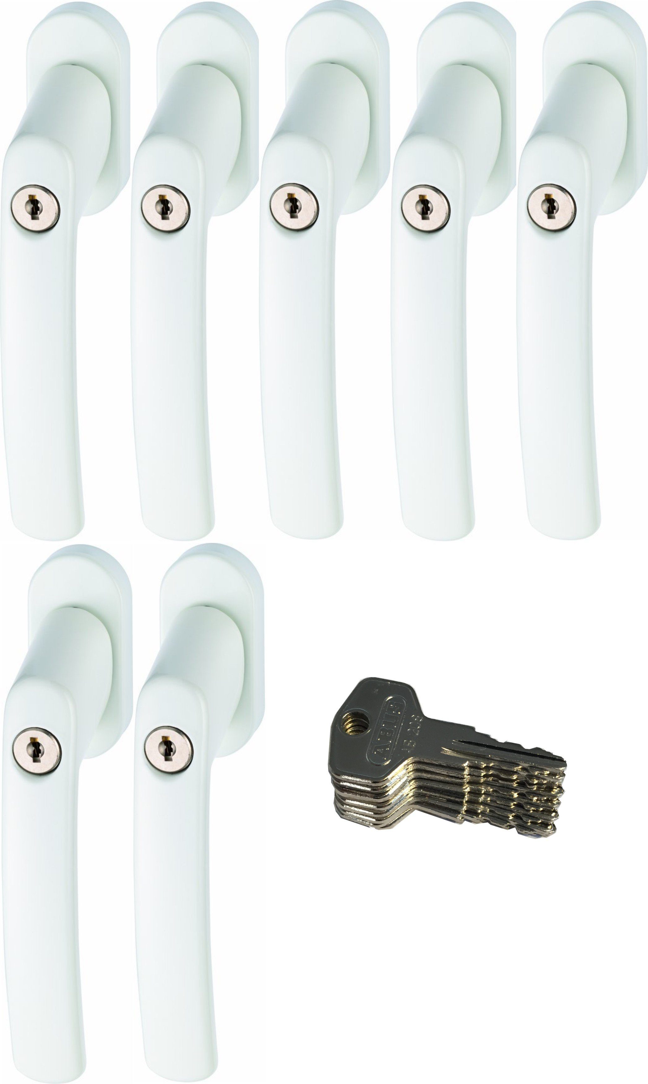 ABUS Fenstergriff ABUS FG200 Weiß, Braun, Silber, SB abschließbarer Fenstergriff, 7er Set weiß, abschließbar, Kindersicherung