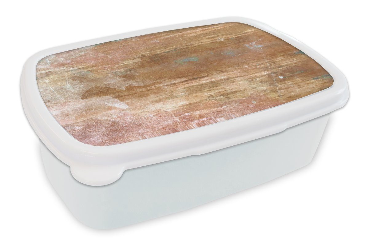 MuchoWow Lunchbox Eisen - Bronze - Rost, Kunststoff, (2-tlg), Brotbox für Kinder und Erwachsene, Brotdose, für Jungs und Mädchen weiß