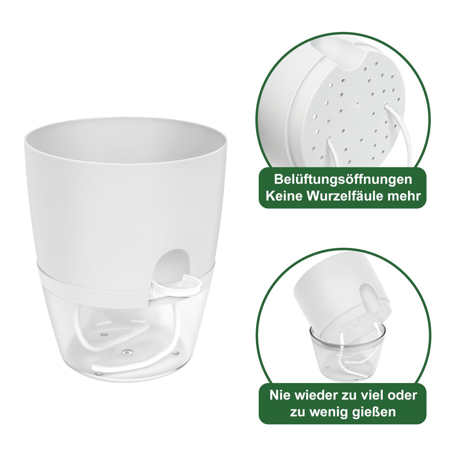 OSTWOLKE Kräutertopf mit Selbstbewässerung Blumentopf Fensterbank Kräutergarten 3er Set, Pflanzentopf Plantpot – Bild 3 von 5