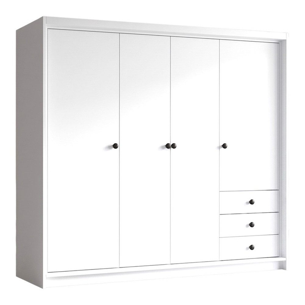 A&J MöbelLand GmbH Drehtürenschrank FALKEN– viertüriger Kleiderschrank 200 cm (Geräumiger viertüriger Kleiderschrank mit Schubladen. Geräumiger Schrank mit einer Breite von 200 cm und Schubladen, ideal zur Aufbewahrung von Kleidung und Accessoires. Viel S