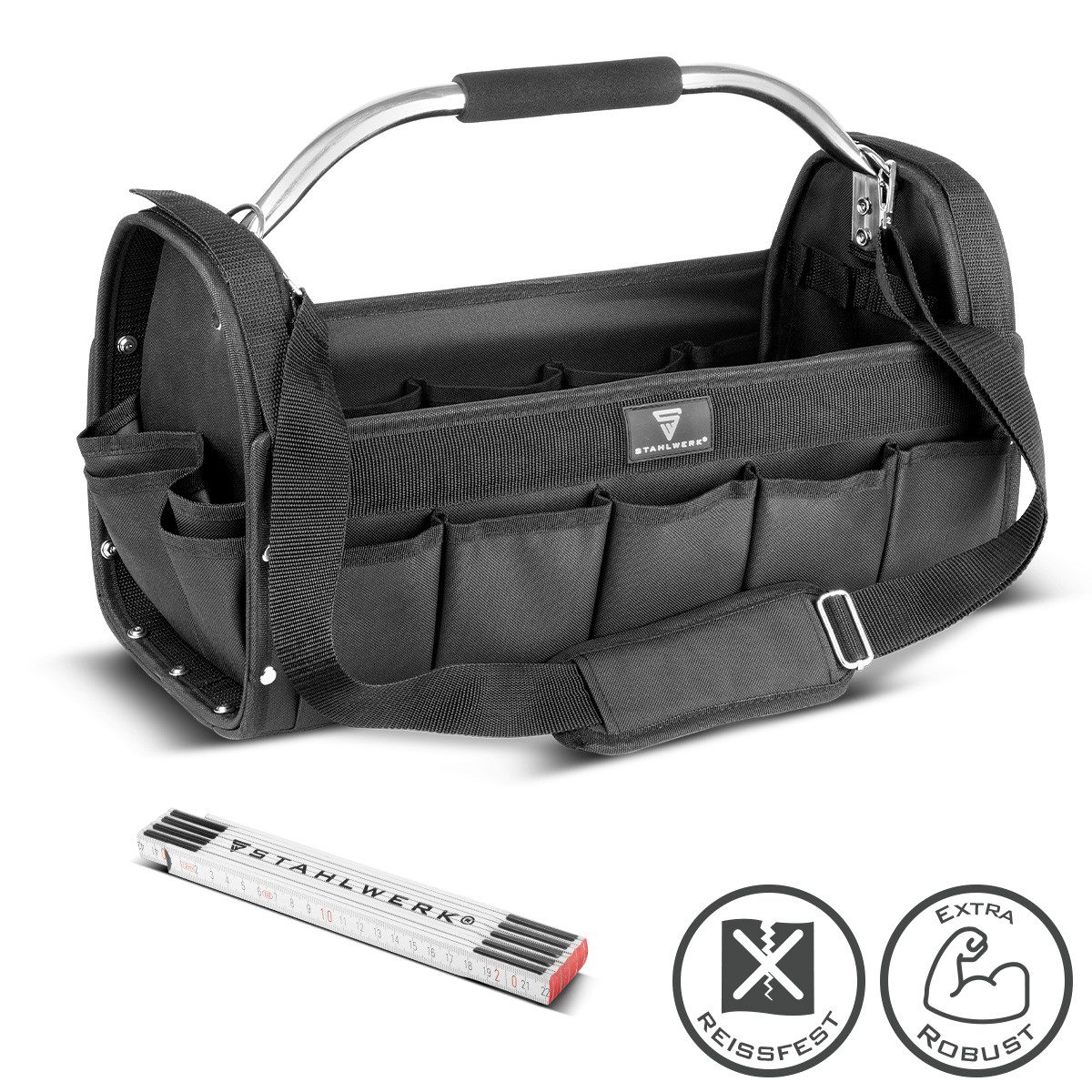 STAHLWERK Werkzeugtasche Werkzeugtasche 18 Außentaschen, 10 Innentaschen, robuste Installateur