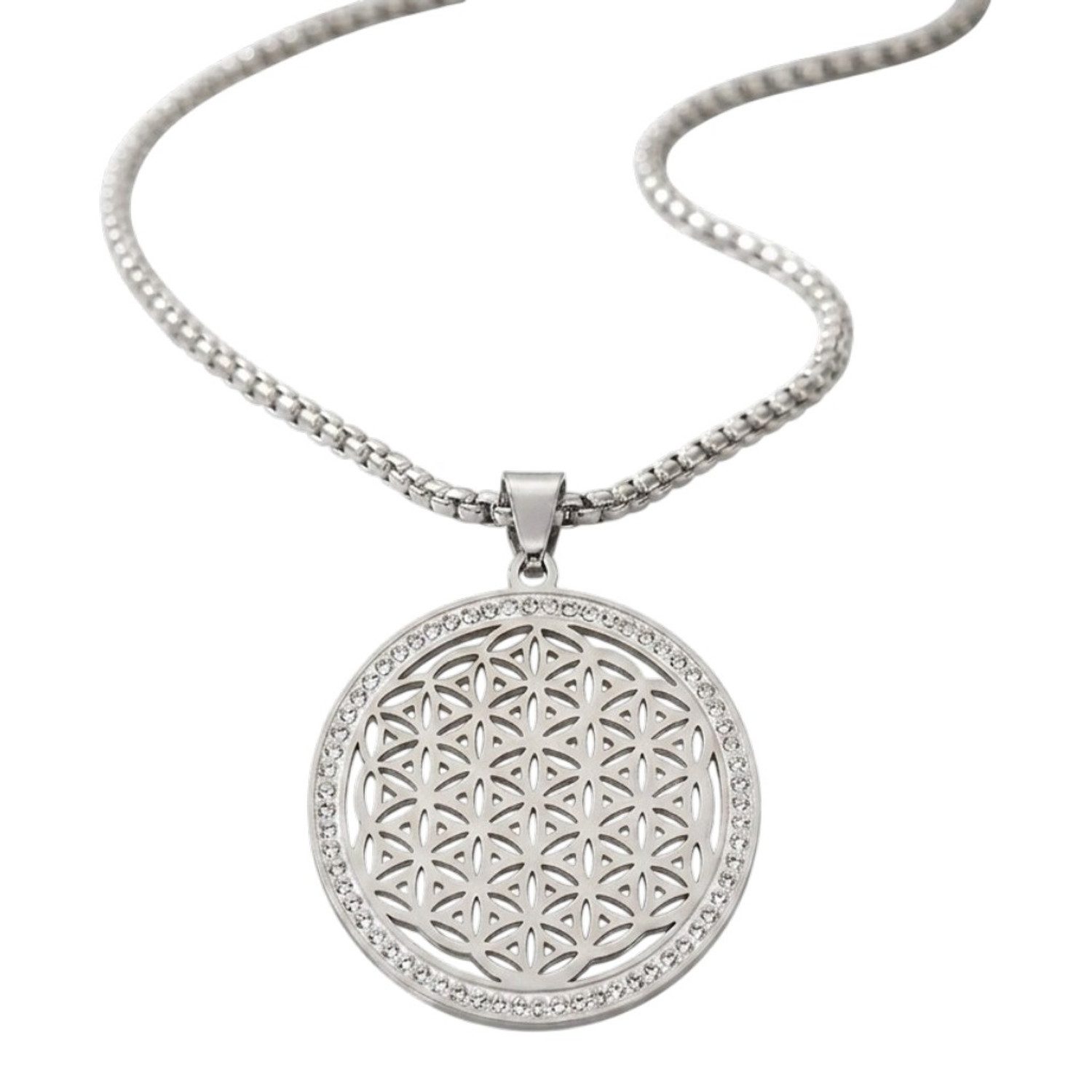 KARMA Kette mit Anhänger Damen Medaillon Silber od. Gold 60 cm (rostfrei Damenschmuck, 1-tlg., modern Damenhalskette wasserfest hypoallergen), Halskette Edelstahl Sommerschmuck für Frauen