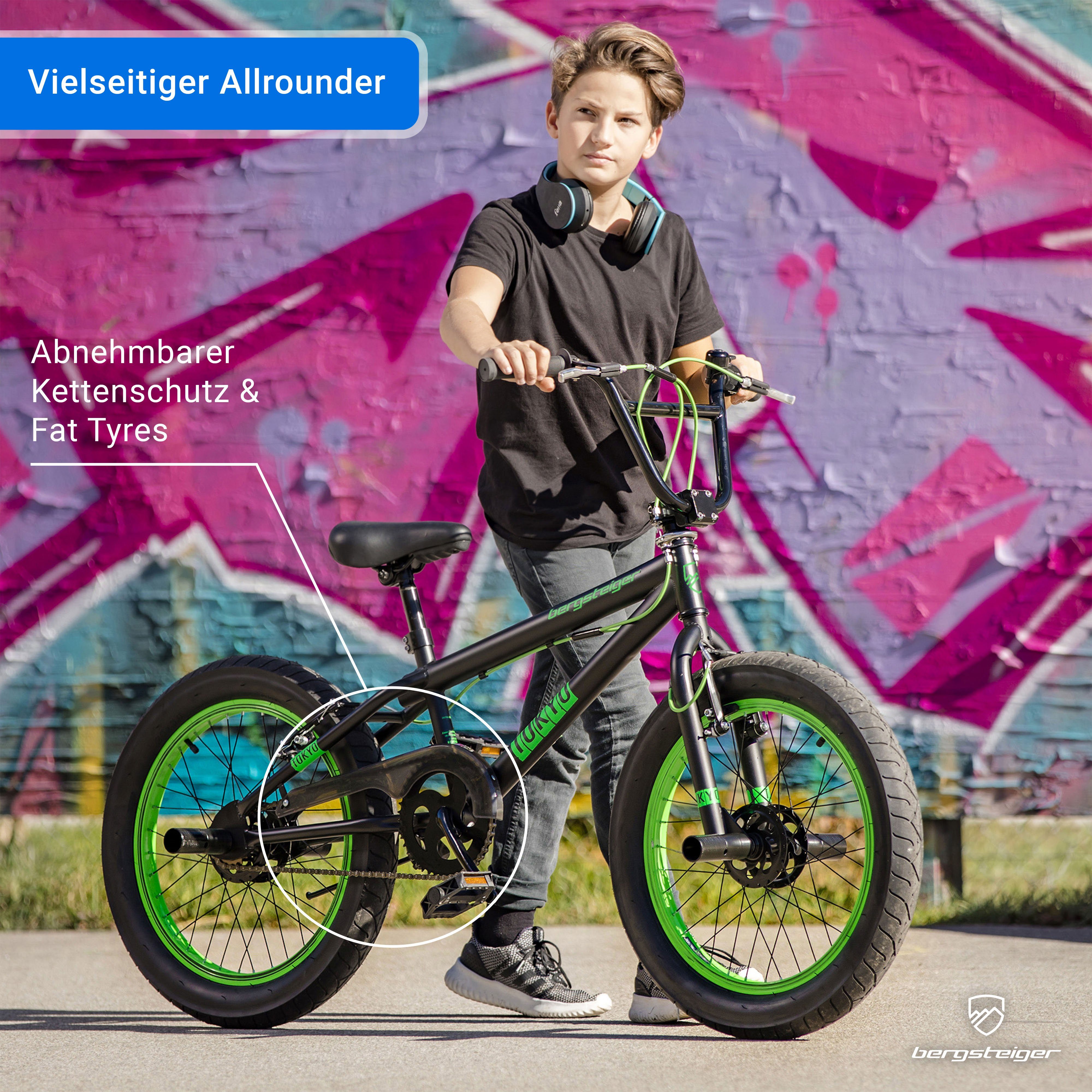 bergsteiger BMX-Rad Tokyo 20 Zoll, Fatbike, 360° Rotor-System, Mädchen, Jungen, 1 Gang, V-Bremsen, Freestyle