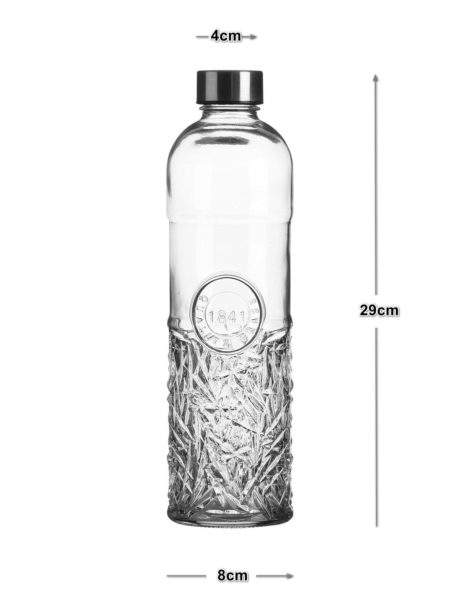 WestCraft Trinkflasche Oriental 1 Liter Schliff Glas Flasche Wasserflasche Glasflasche, weicher Silikon-Ring (im Edelstahl Deckel), kratzfest