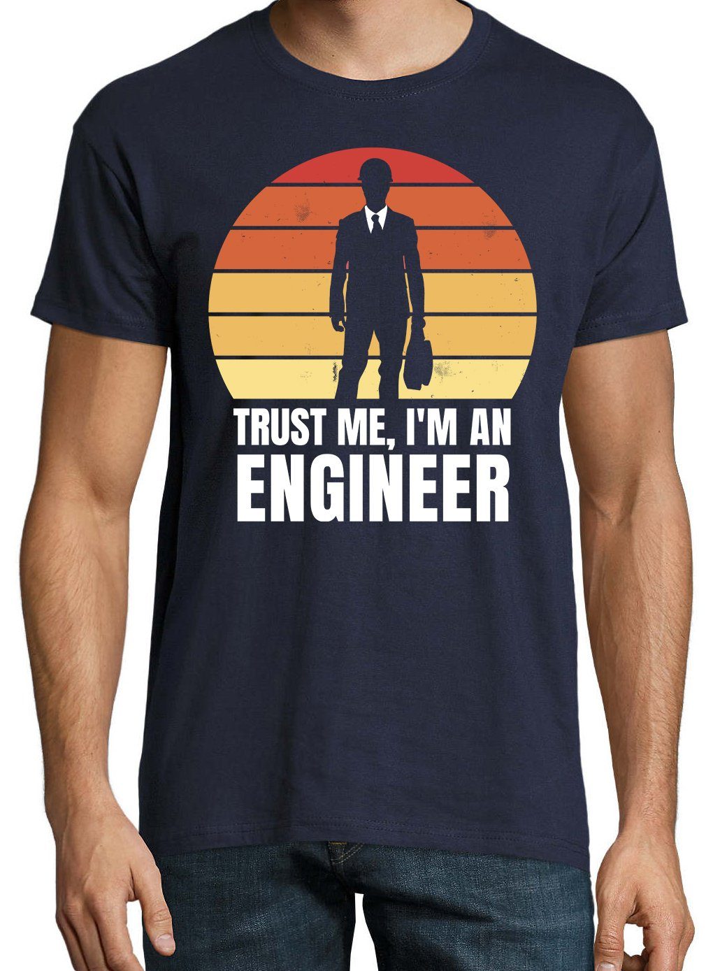 Youth Navyblau Frontdruck mit Engineer Shirt Herren trendigem Ingenieur T-Shirt Designz