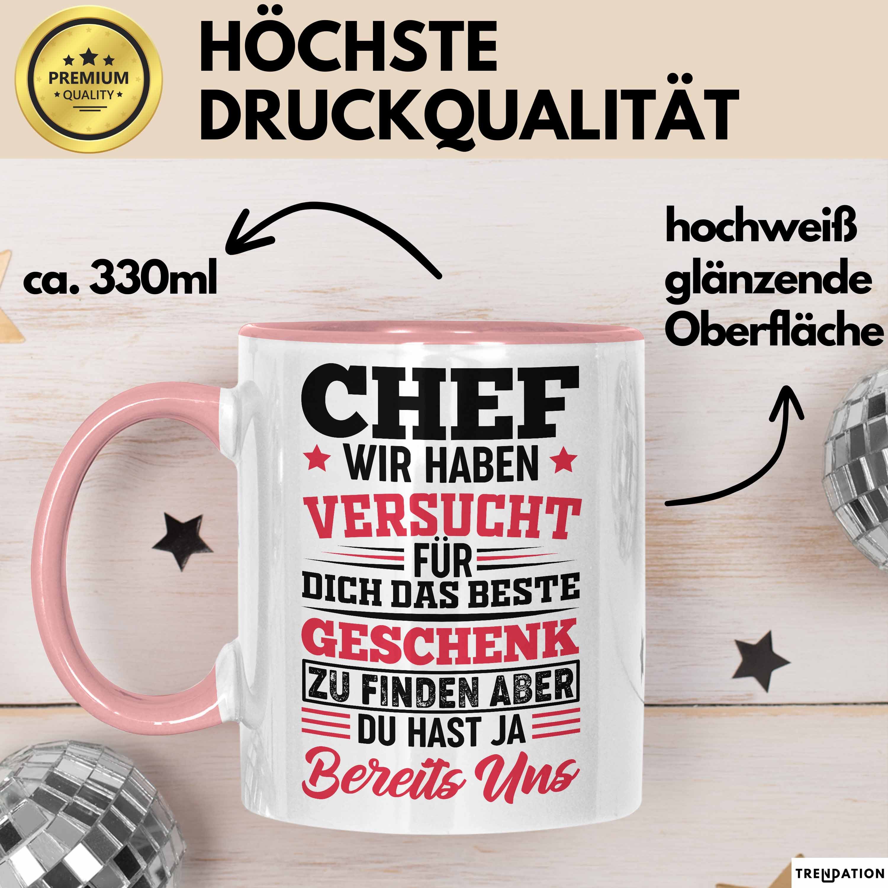 Trendation Tasse Chef Geschenk Lustig Tasse für Chef vom Team Wir Haben Versucht Das Be