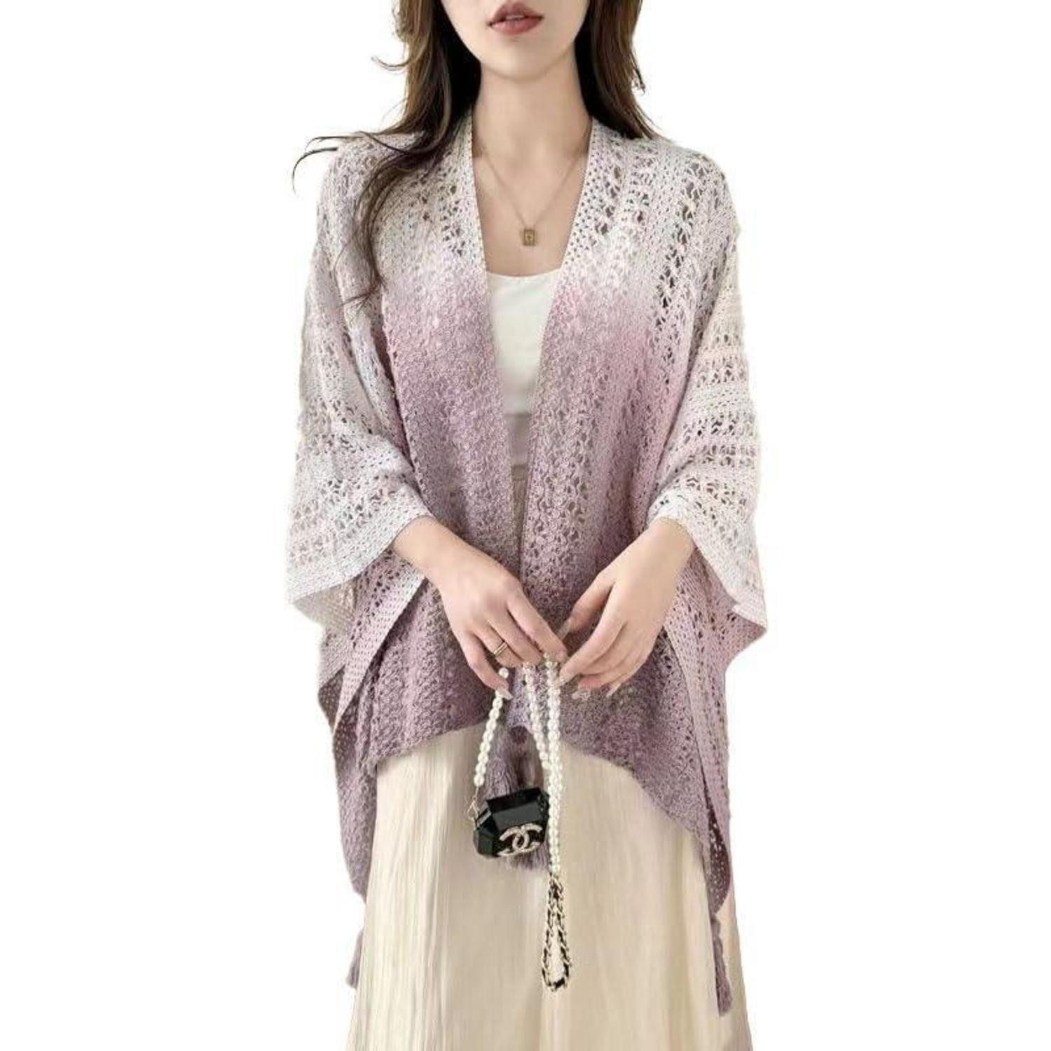LuxusKollektion Strickschal Strick Poncho Cape Lila Einheitsgröße, (1-St)