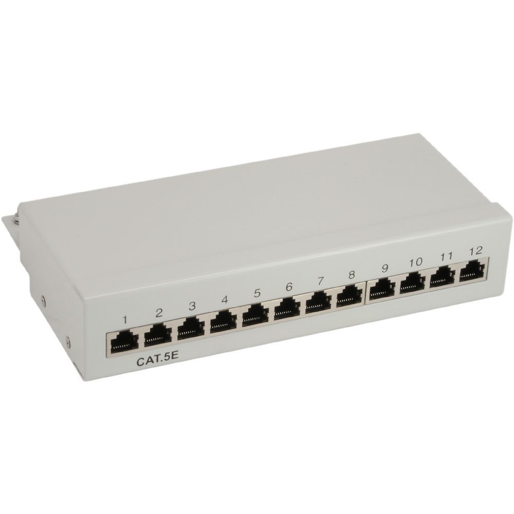 Patchfeld Cat.5e, 12-fach, Tisch/Wand-Montage, lichtgrau, RAL7035 Netzwerk-Patch-Panel